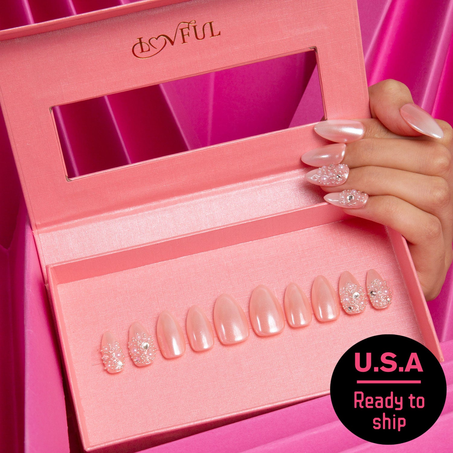 Dream Wedding Handmade Almond Nails H76 RTS