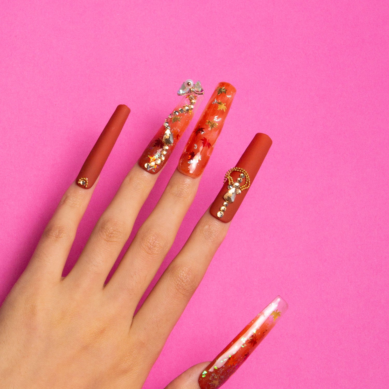 Fall Handmade Square Nails H77 RTS