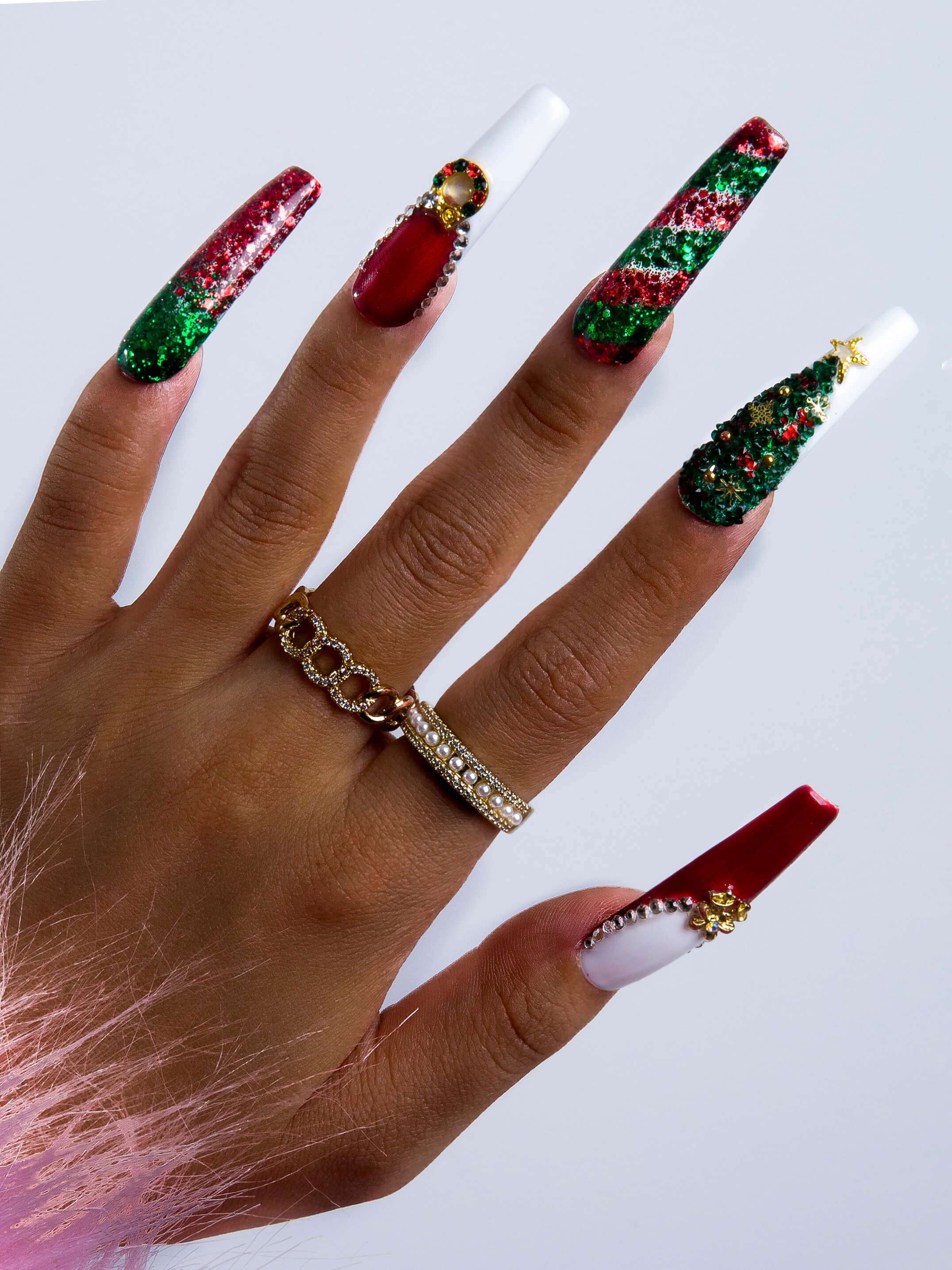 Merry Christmas Handmade Nails 24pcs H78