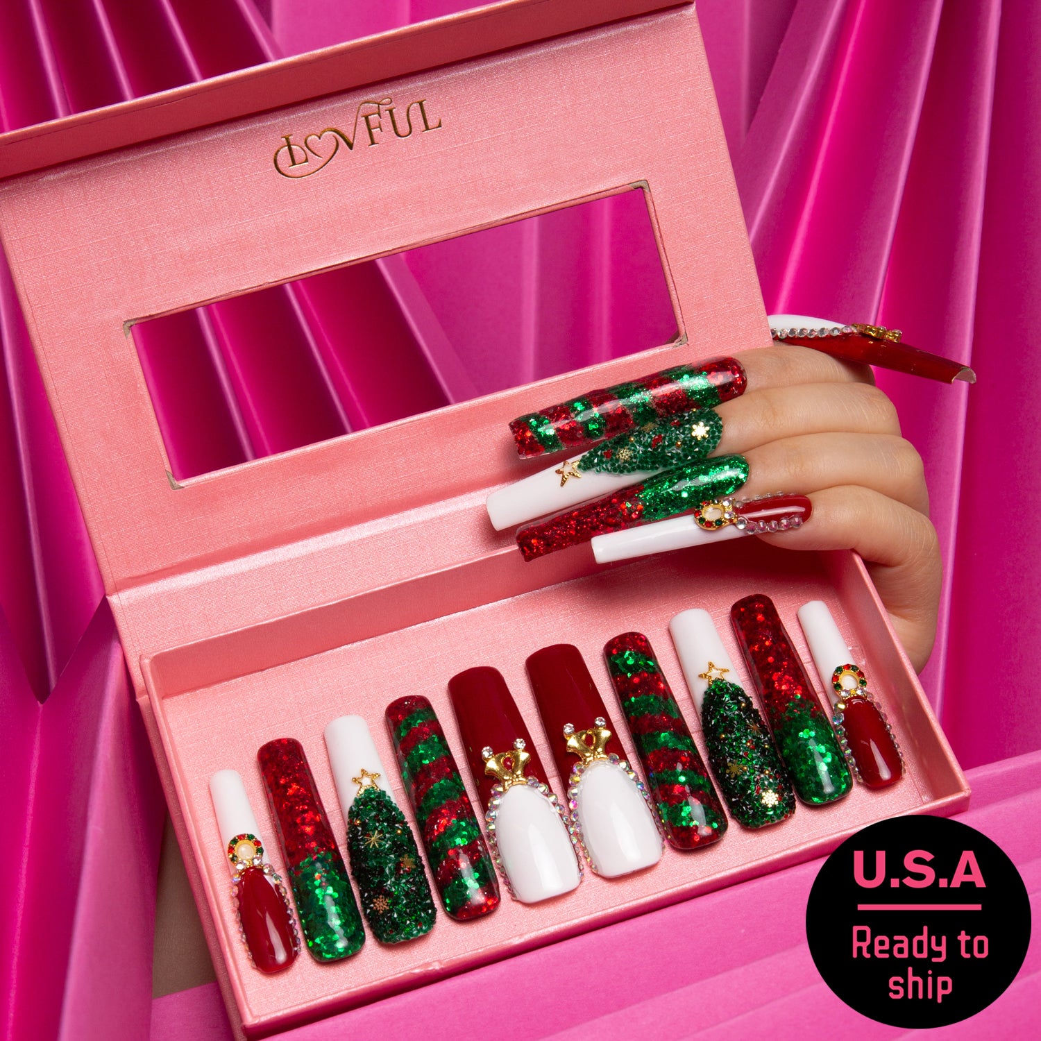 Merry Christmas Handmade Square Nails H78 RTS