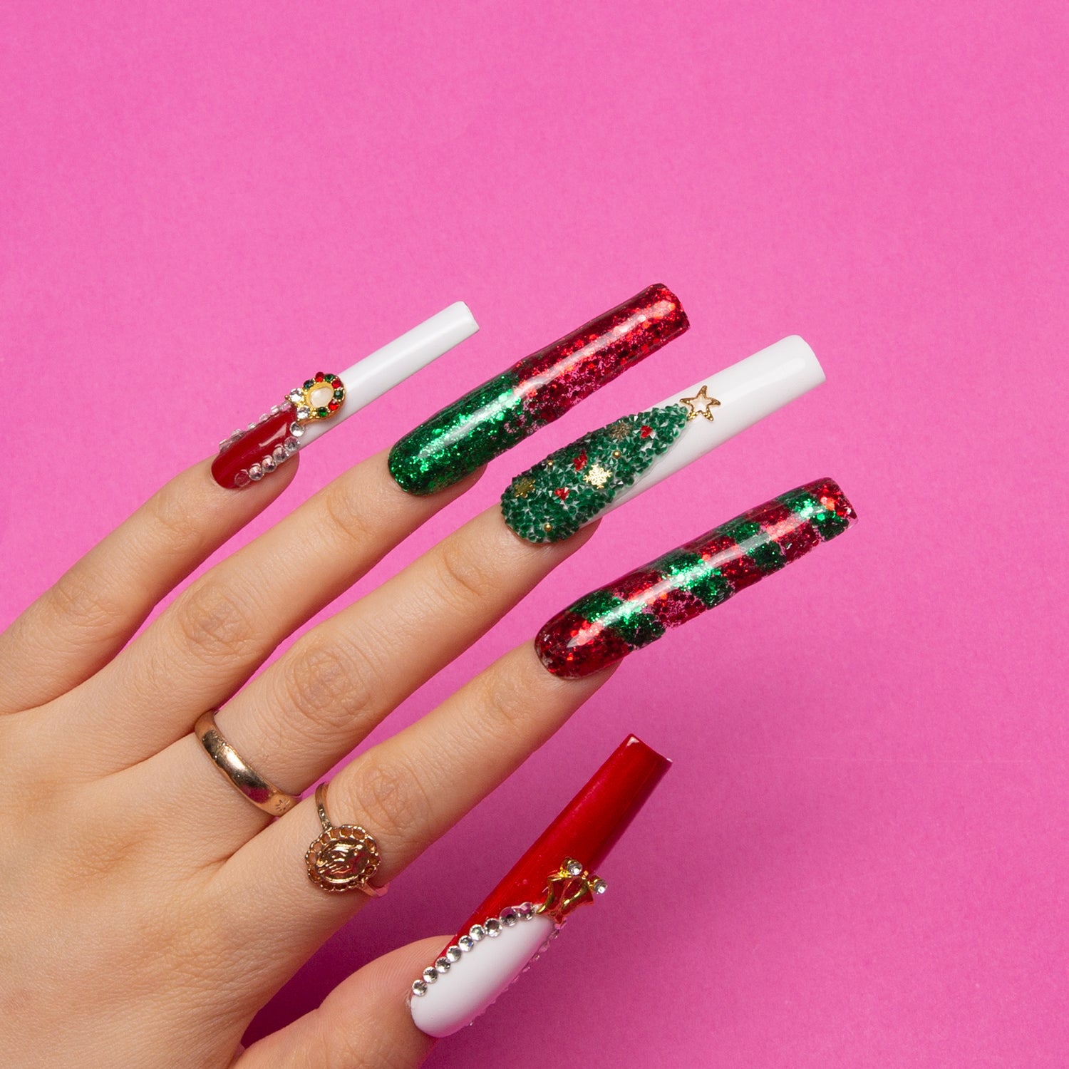 Merry Christmas Handmade Square Nails H78 RTS