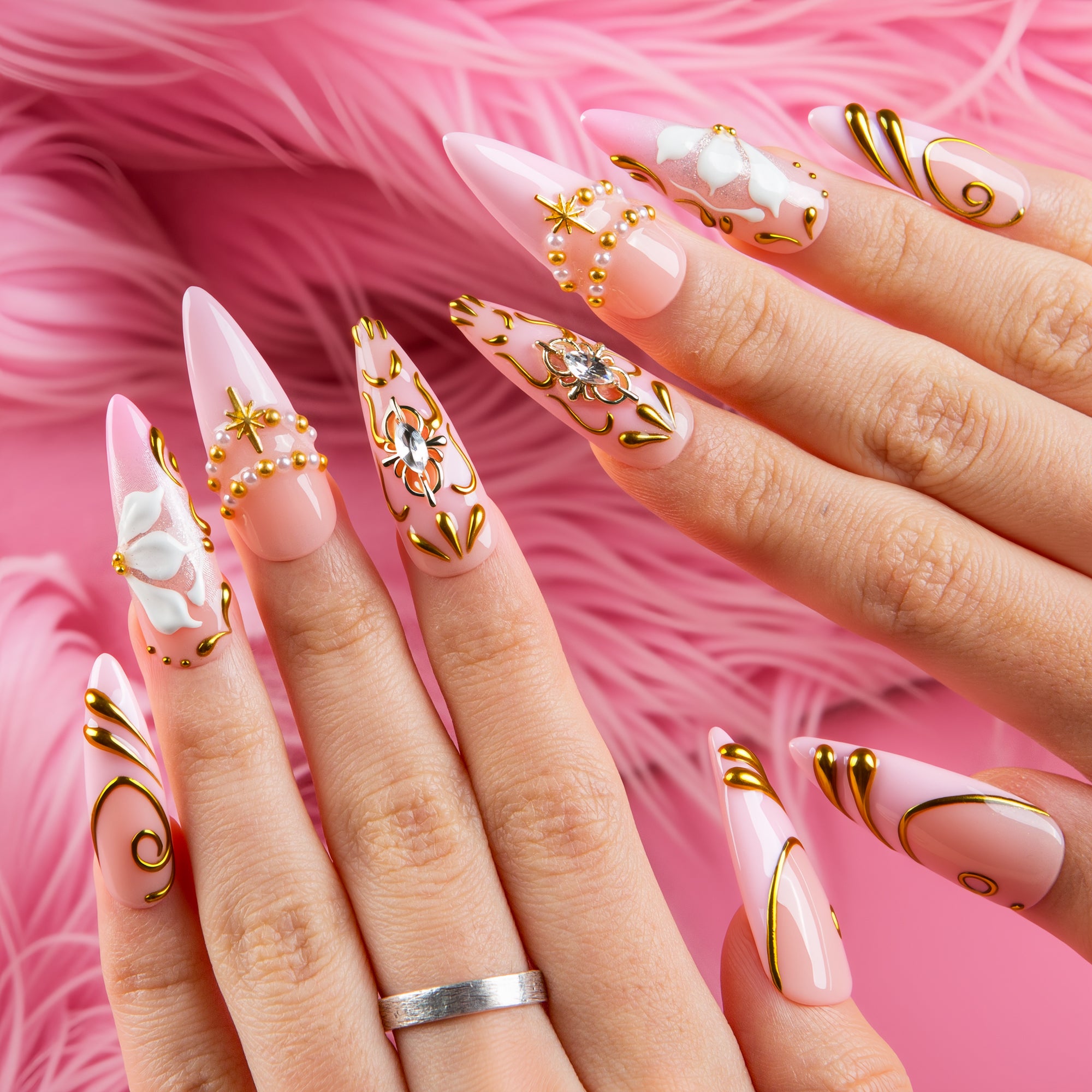 Pink Heirloom Handmade Nails H781