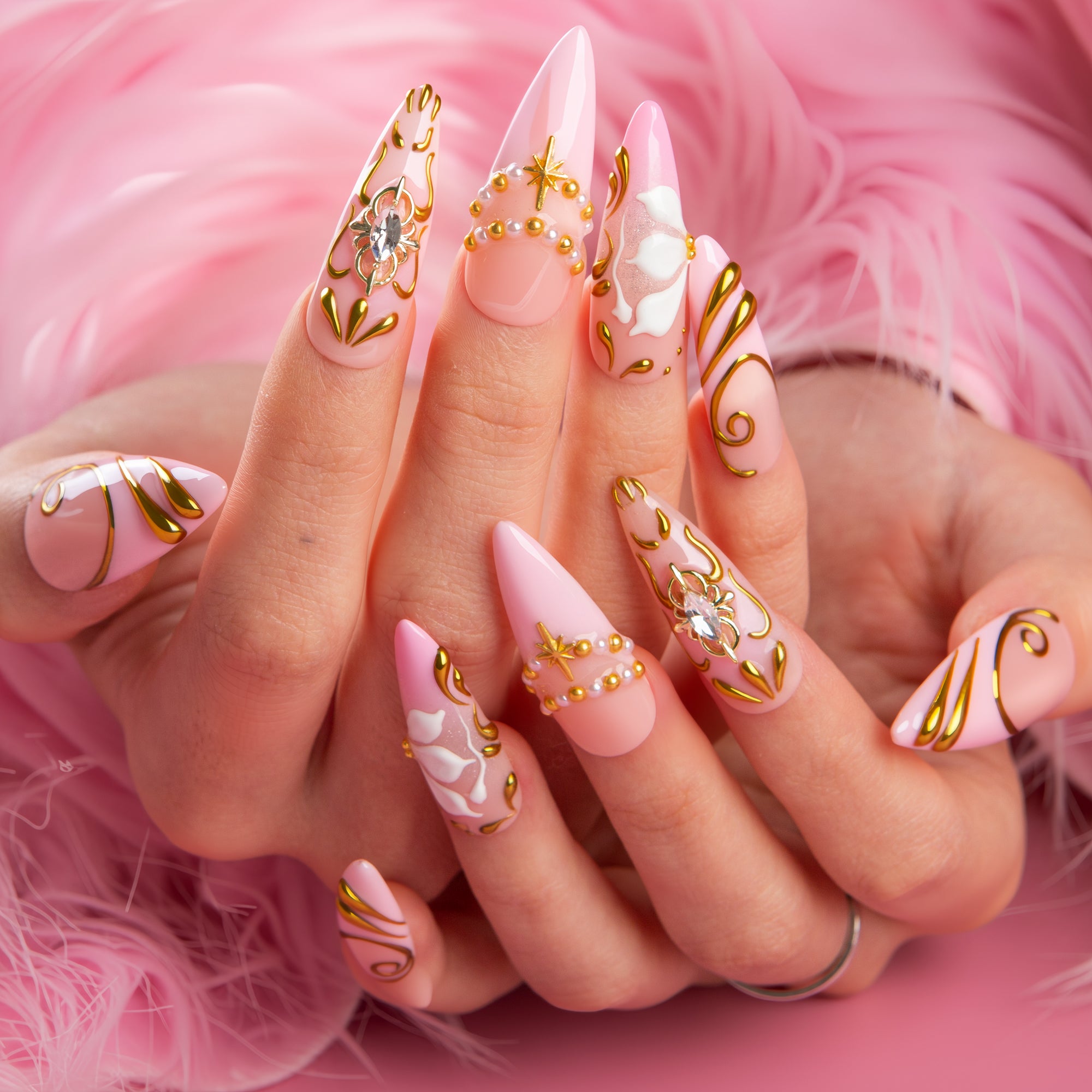 Pink Heirloom Handmade Nails H781