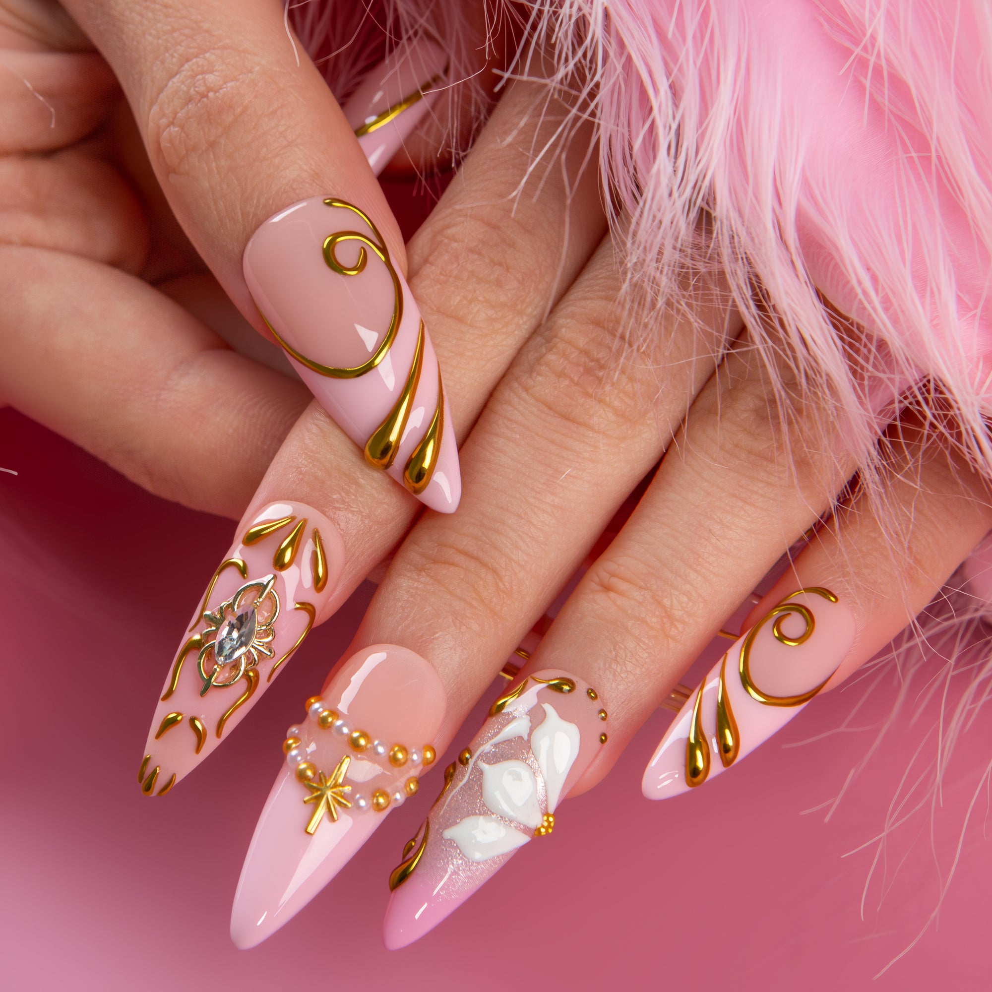 Pink Heirloom Handmade Nails H781