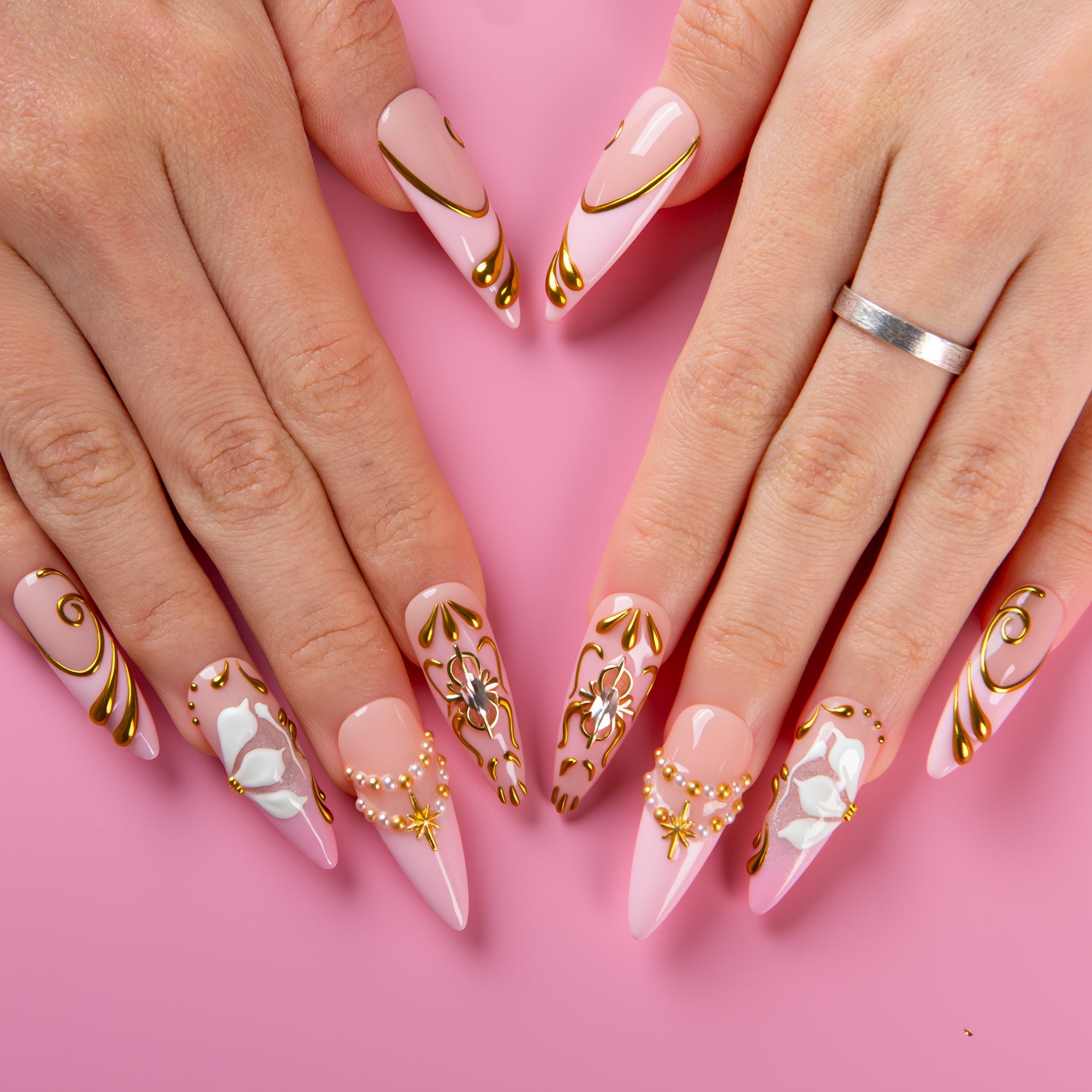 Pink Heirloom Handmade Nails H781