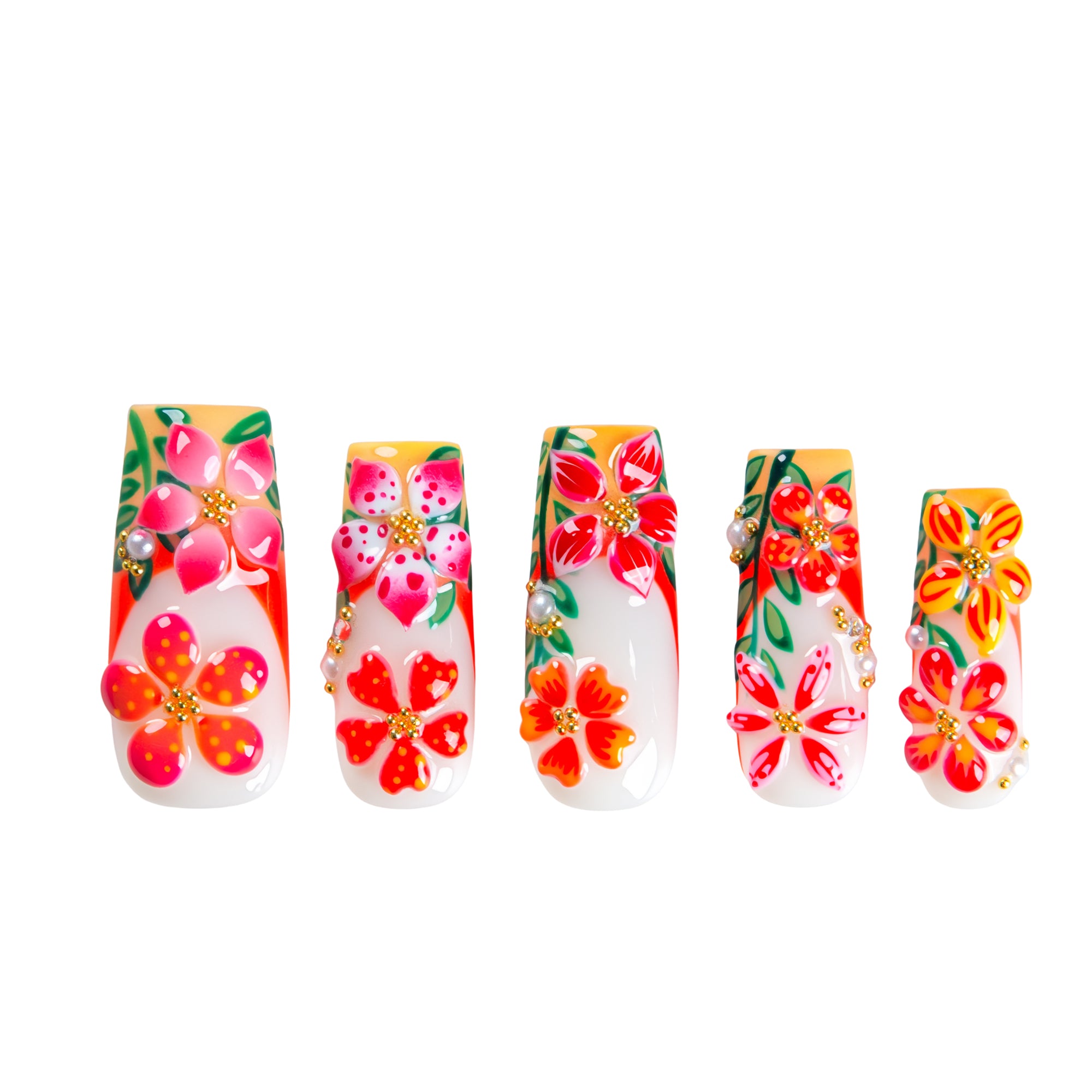 Sunset Garden Handmade Square Nails H786 RTS