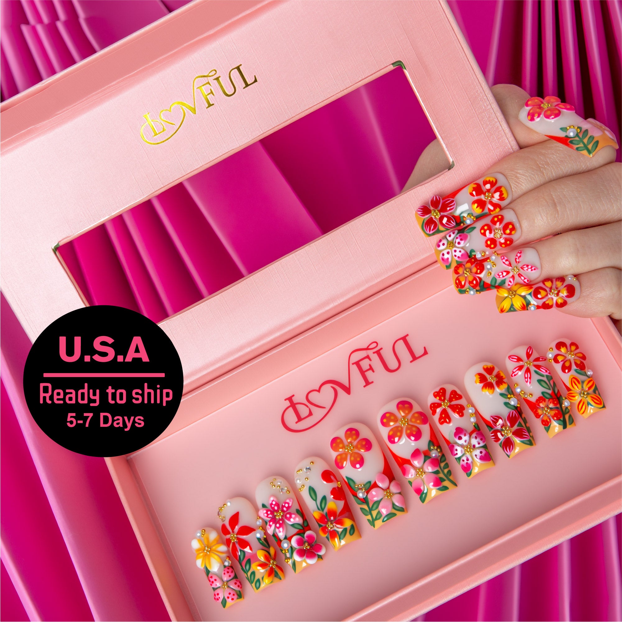 Sunset Garden Handmade Square Nails H786 RTS