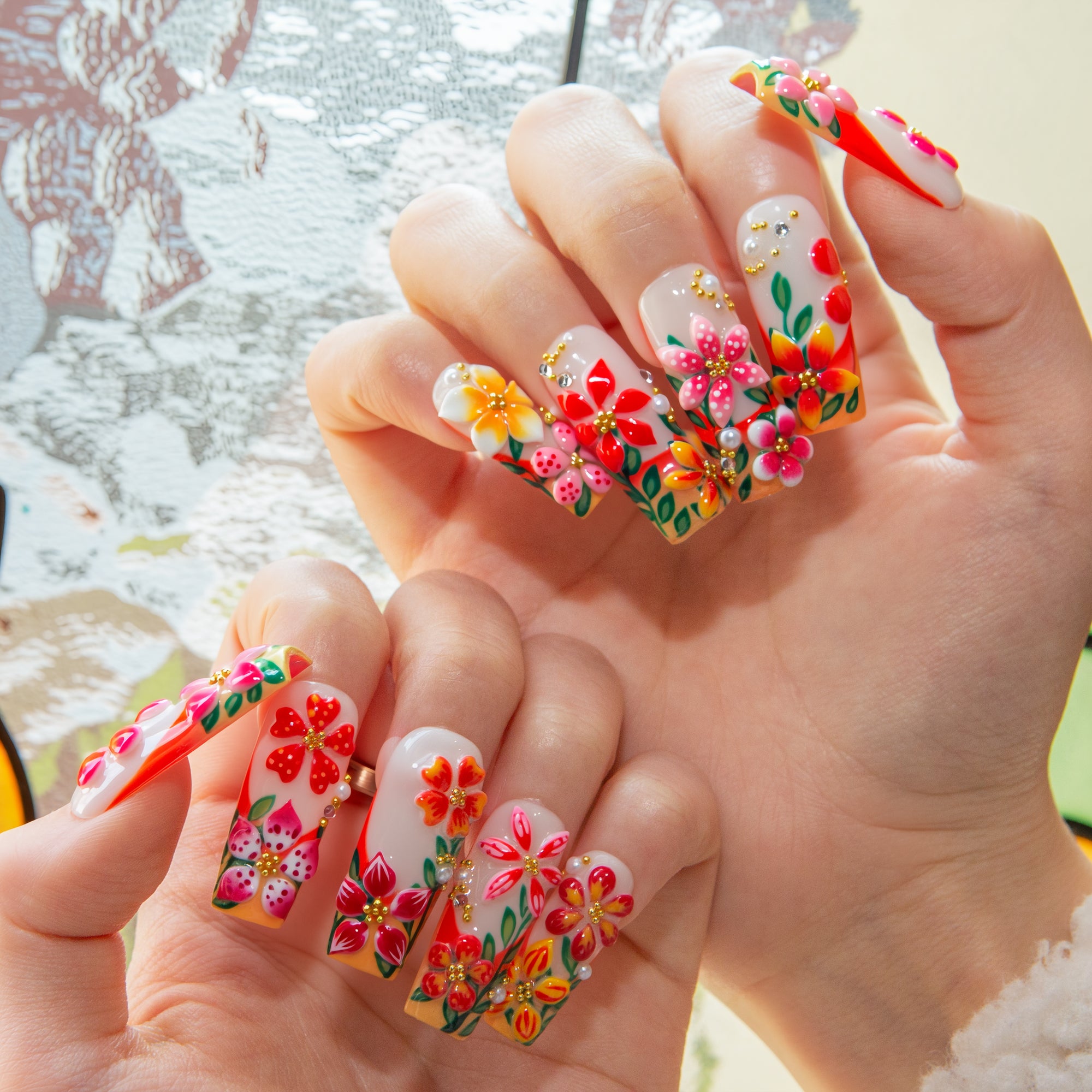 Sunset Garden Handmade Square Nails H786 RTS