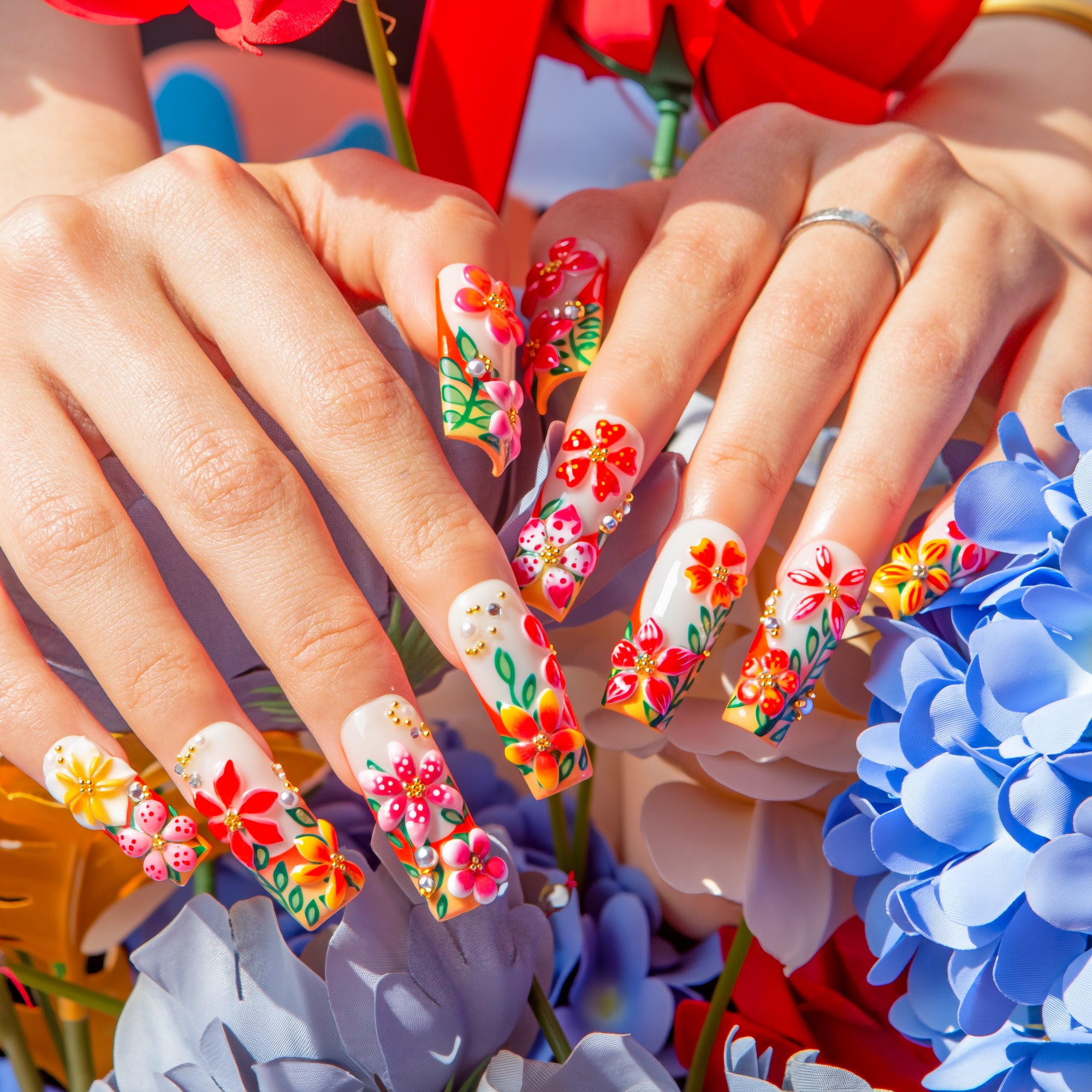 Sunset Garden Handmade Square Nails H786 RTS