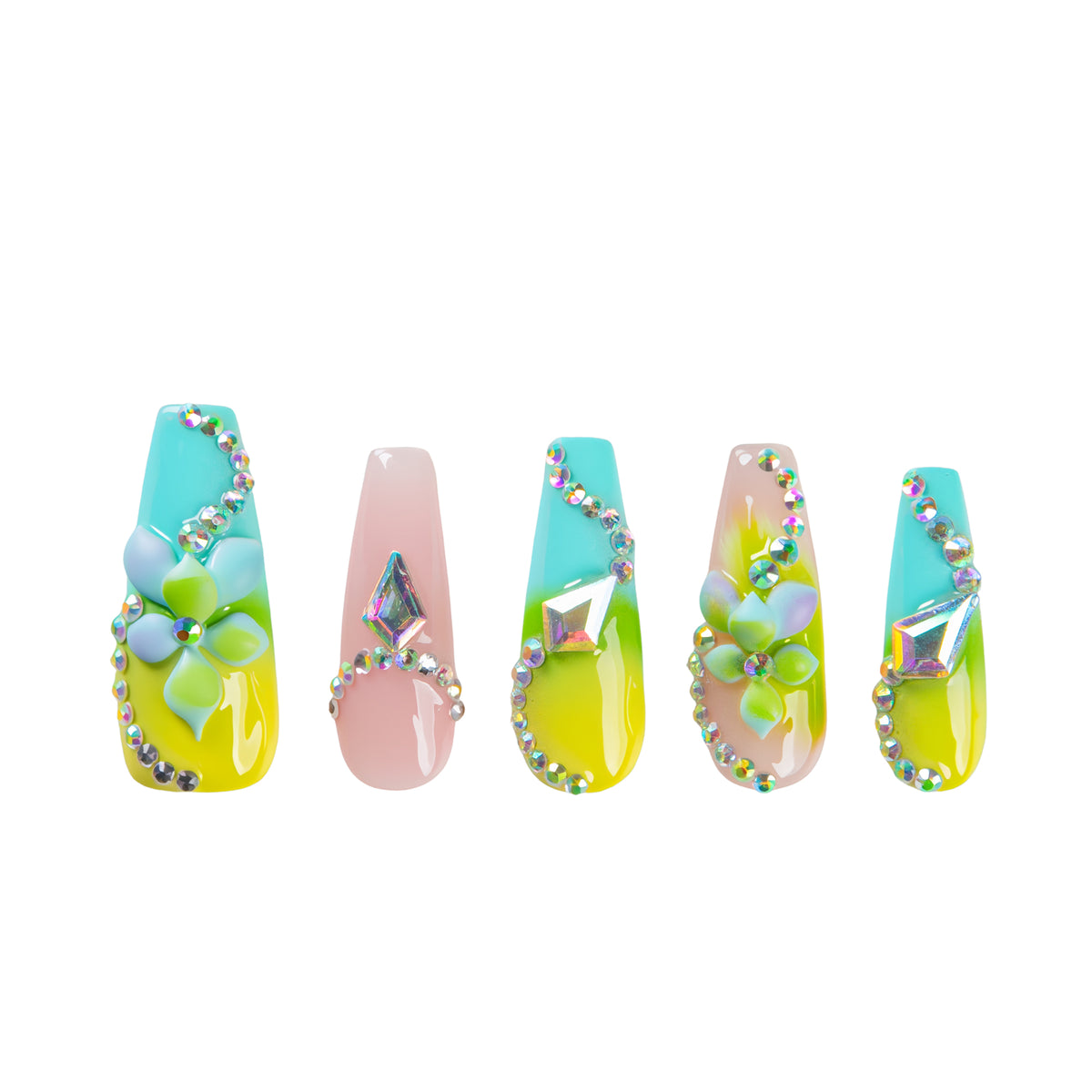 Mint Crystal Handmade Coffin Nails H788 RTS
