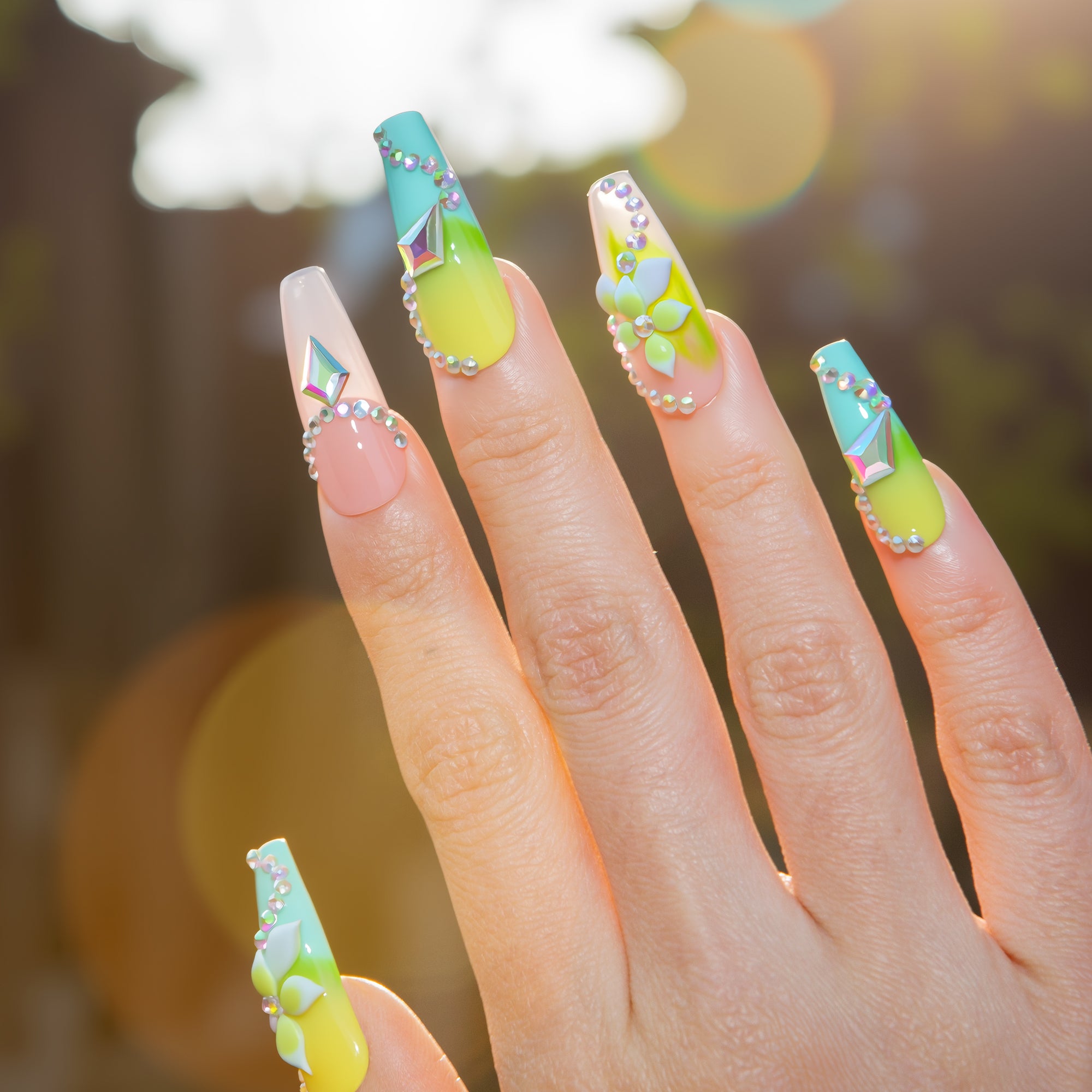 Mint Crystal Handmade Coffin Nails H788 RTS