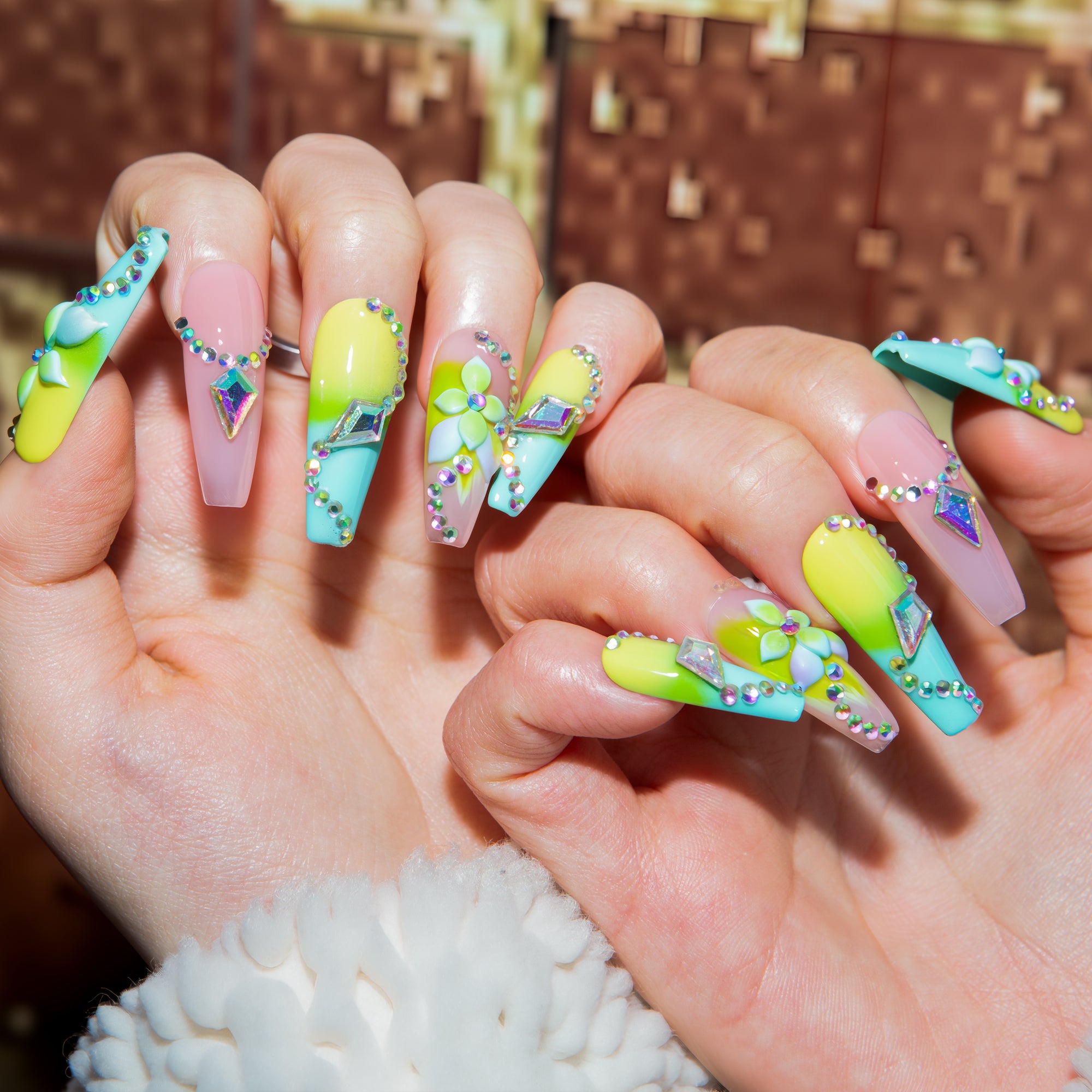 Mint Crystal Handmade Coffin Nails H788 RTS