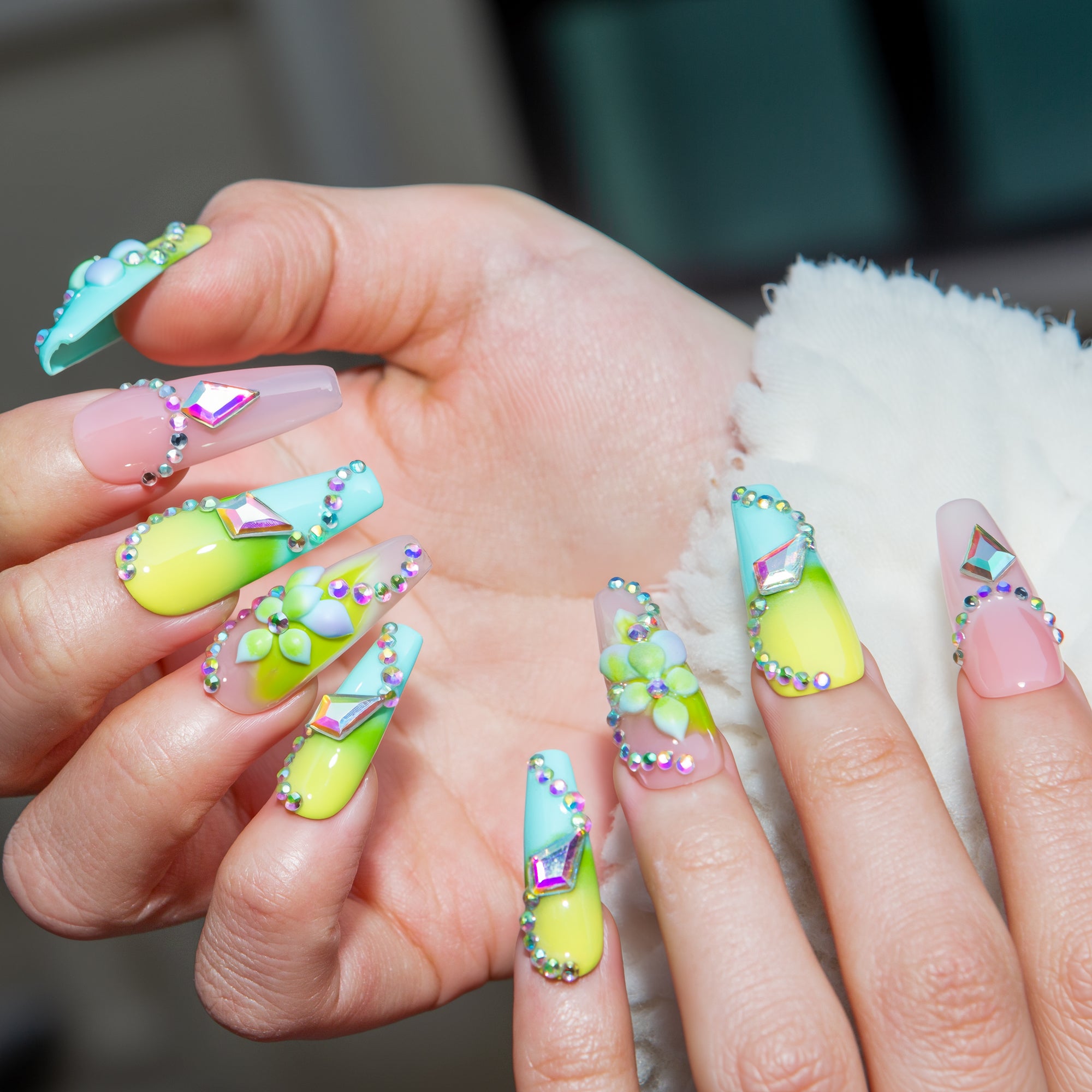 Mint Crystal Handmade Coffin Nails H788 RTS