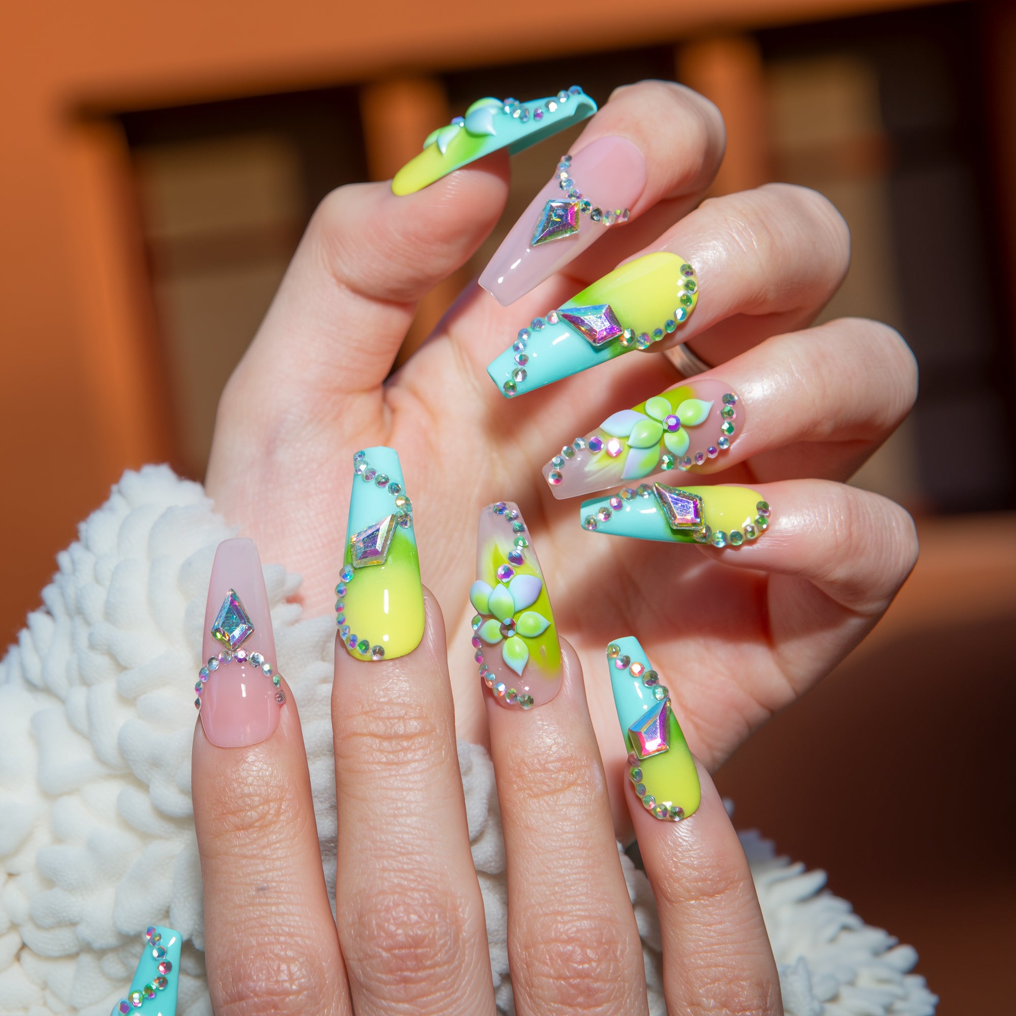 Mint Crystal Handmade Coffin Nails H788 RTS