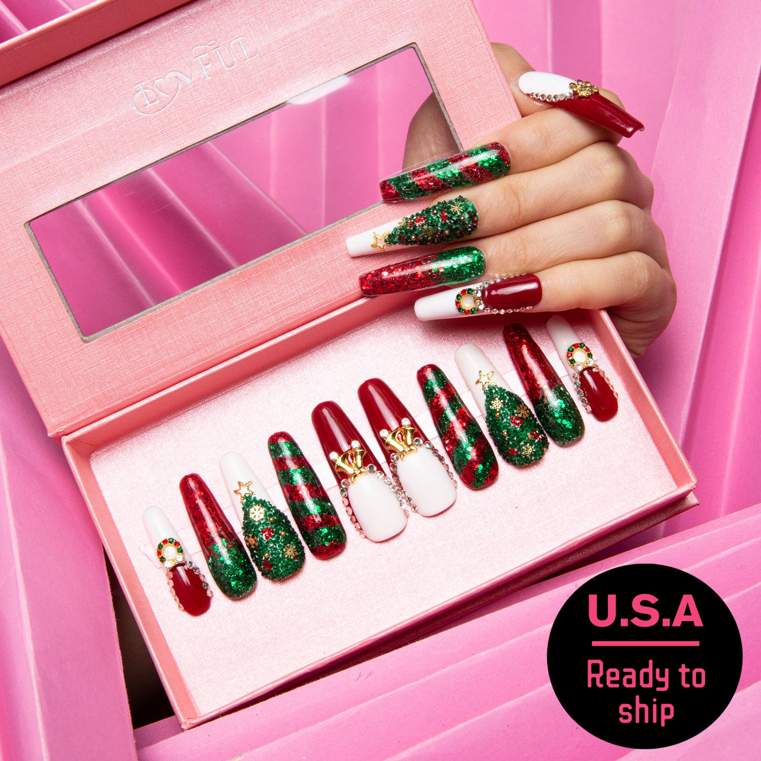 Merry Christmas Handmade Coffin Nails H78 RTS