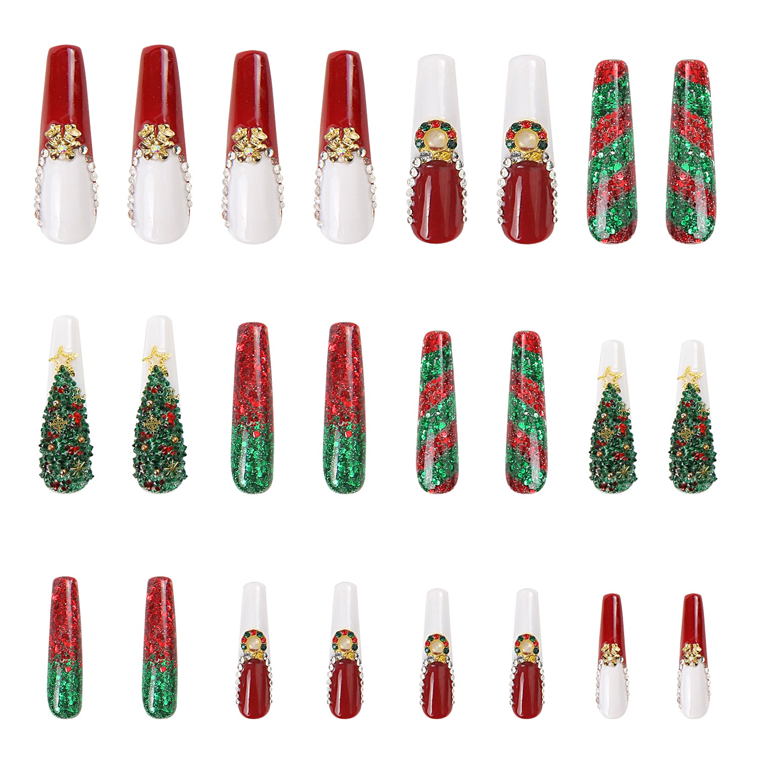 Merry Christmas Handmade Nails 24pcs H78