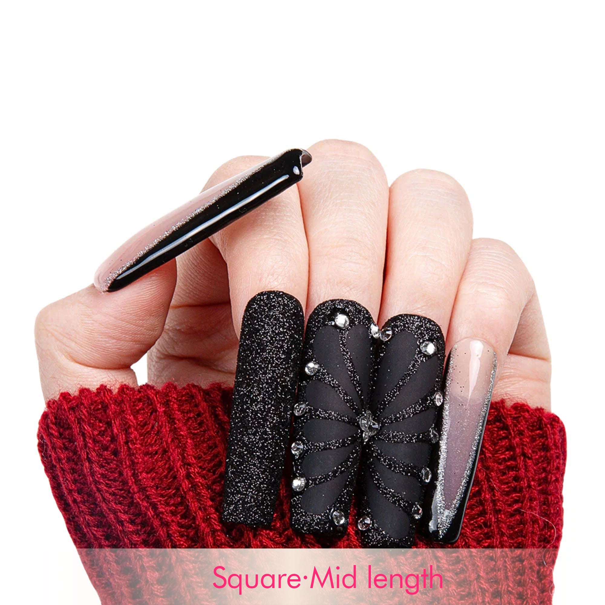 Dancing Spirit Black Handmade Nails H79