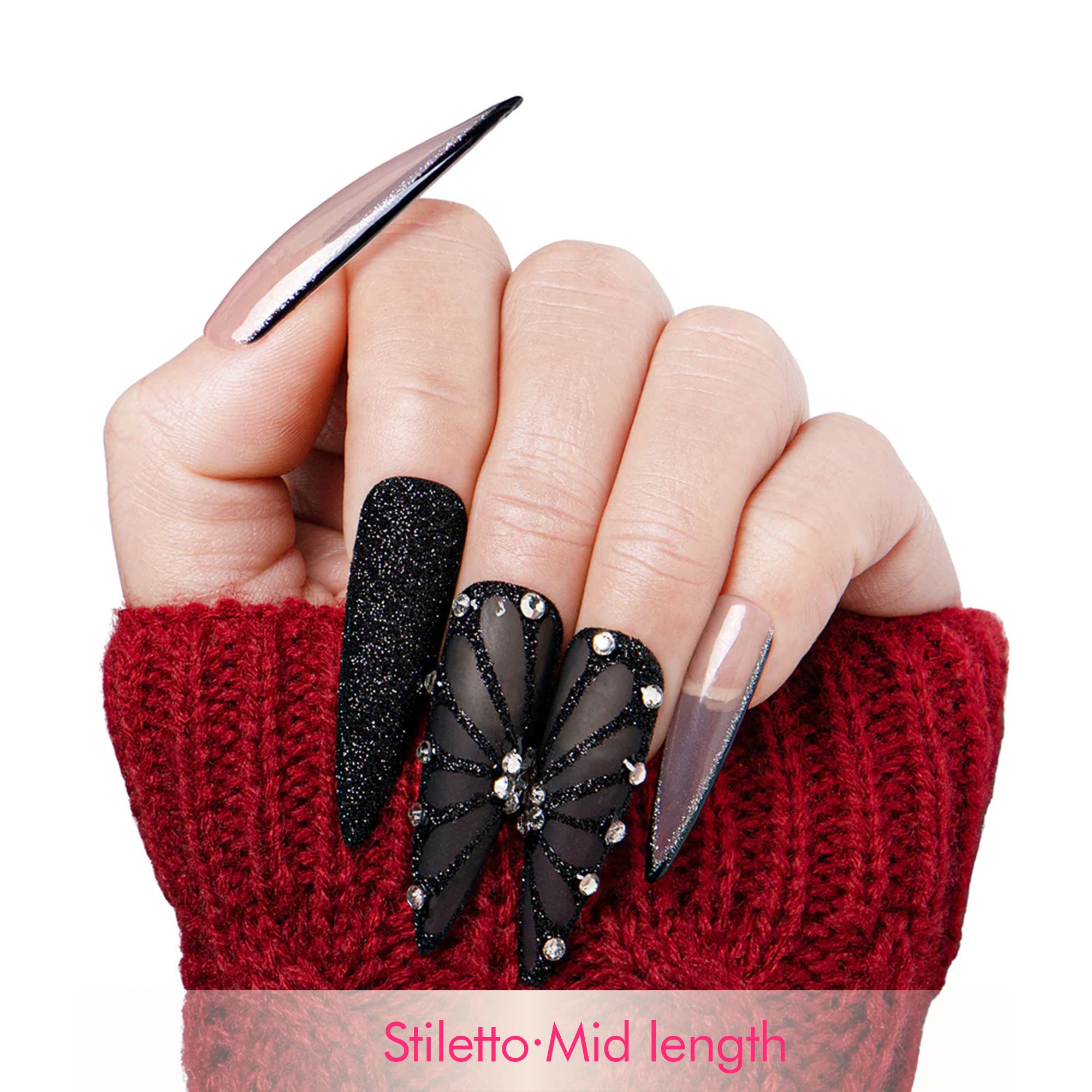Dancing Spirit Black Handmade Nails H79