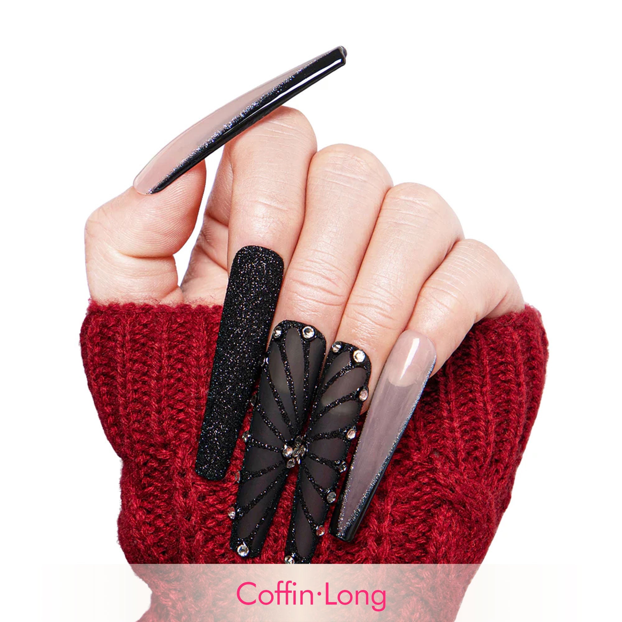 Dancing Spirit Black Handmade Nails H79