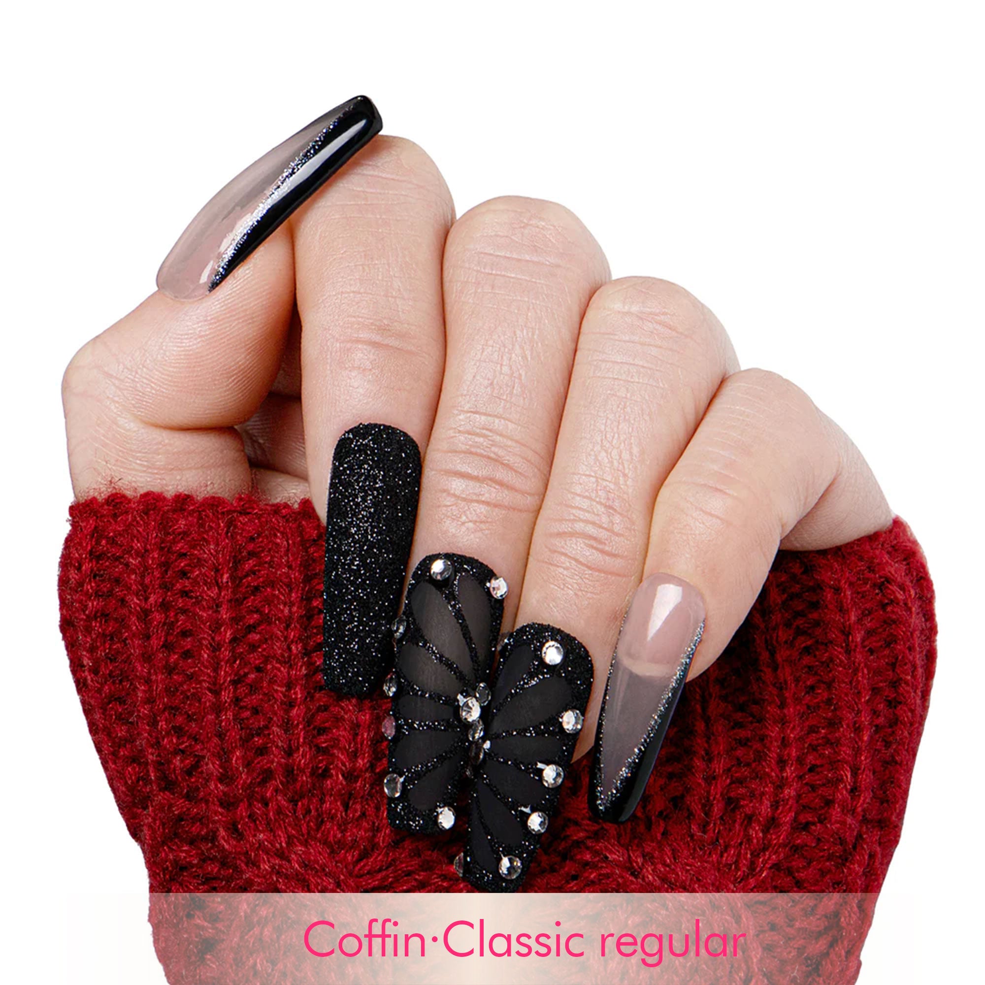 Dancing Spirit Black Handmade Nails H79