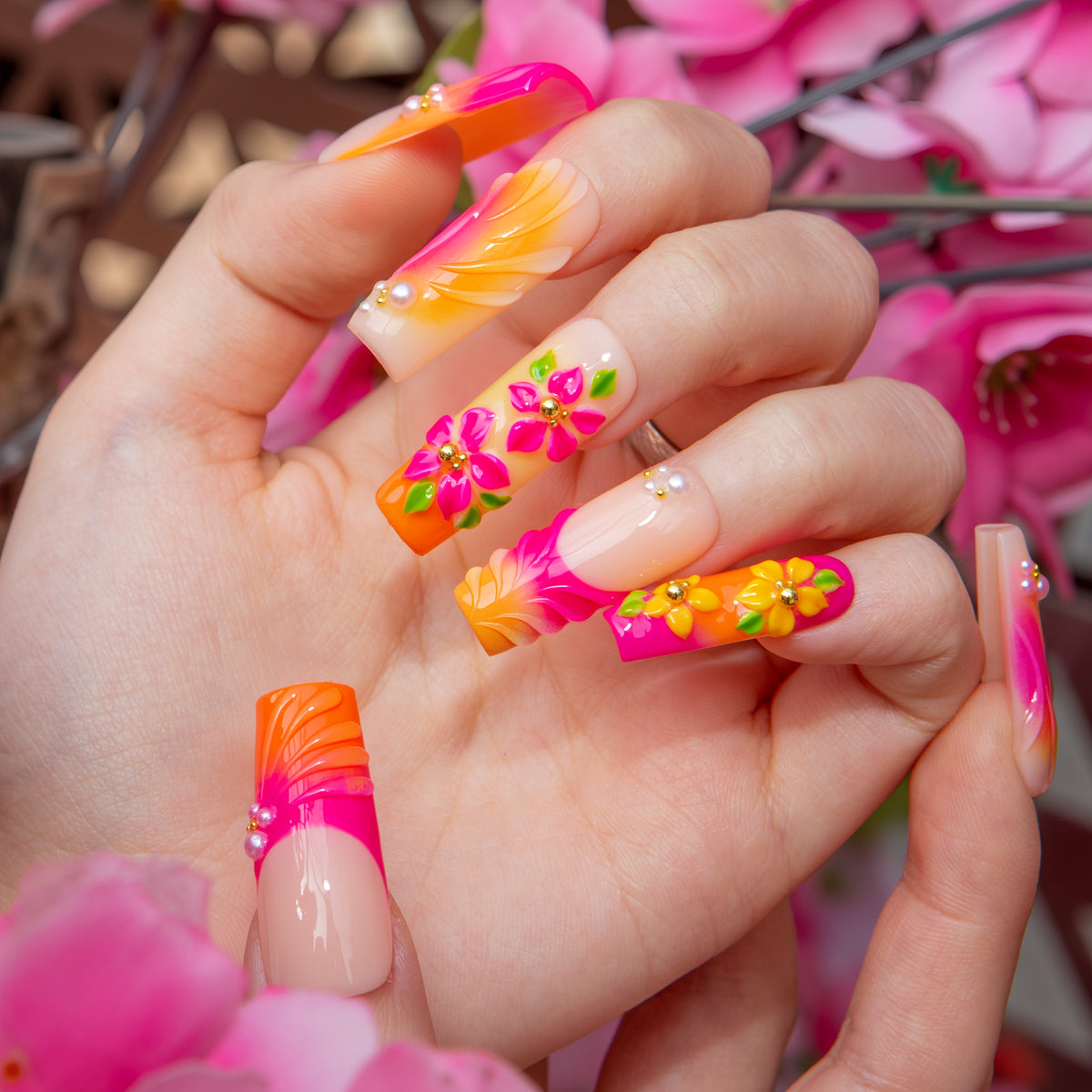 Tangerine Hour Handmade Square Nails H790 RTS