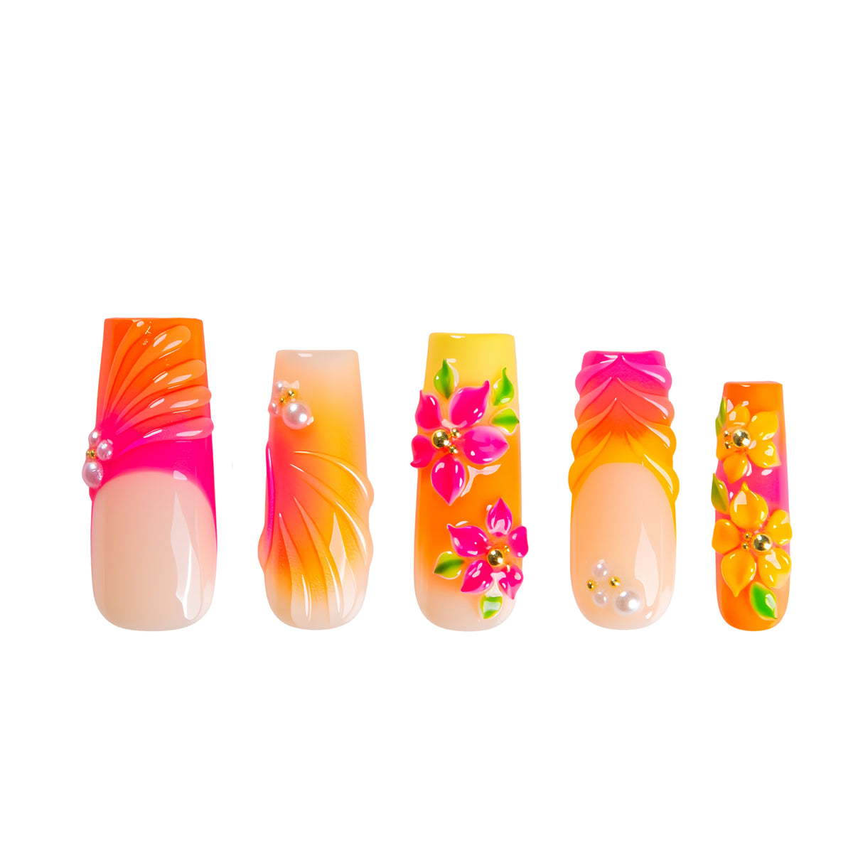 Tangerine Hour Handmade Square Nails H790 RTS