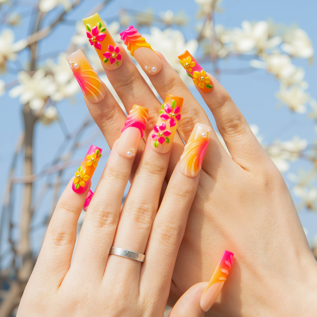 Tangerine Hour Handmade Square Nails H790 RTS