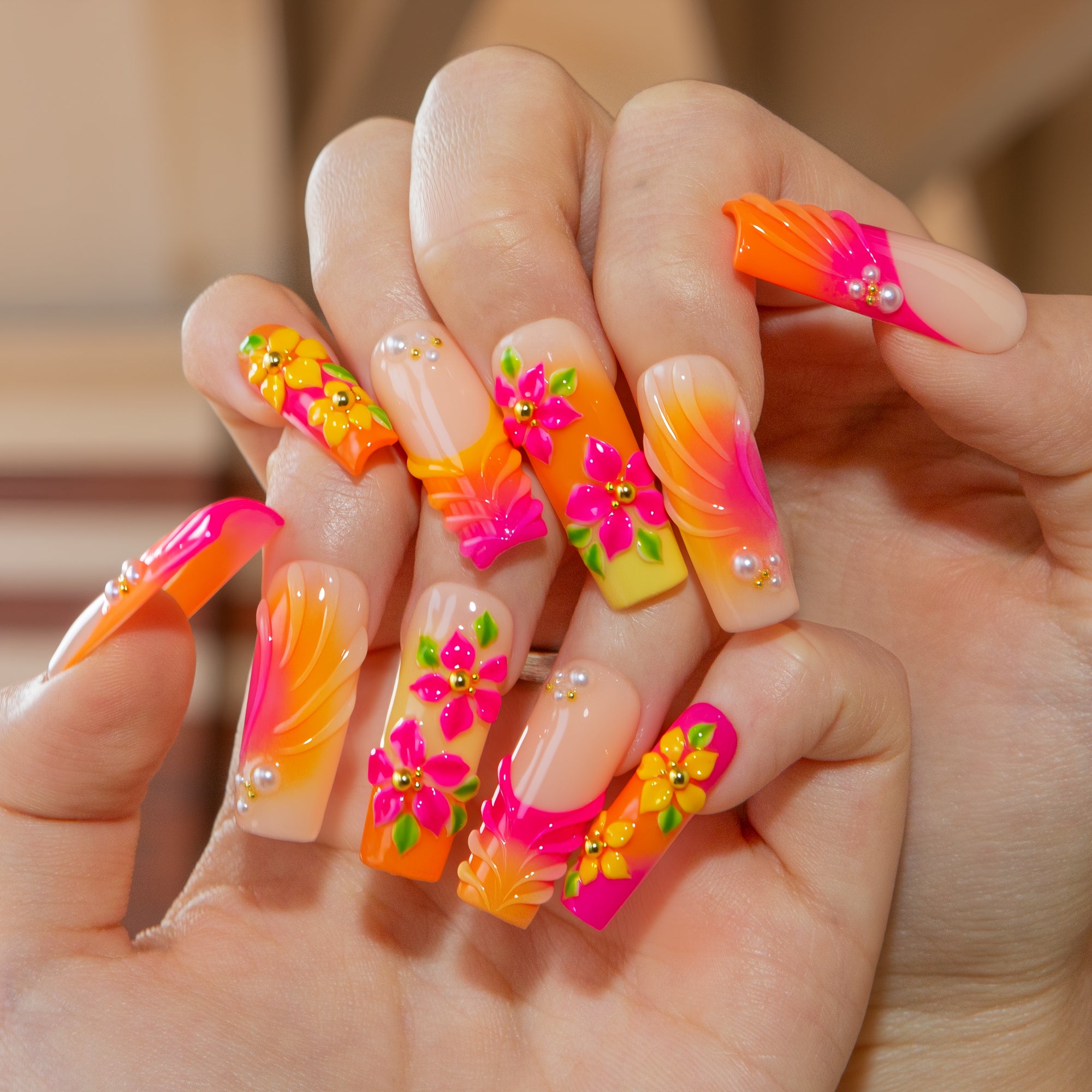 Tangerine Hour Handmade Square Nails H790 RTS