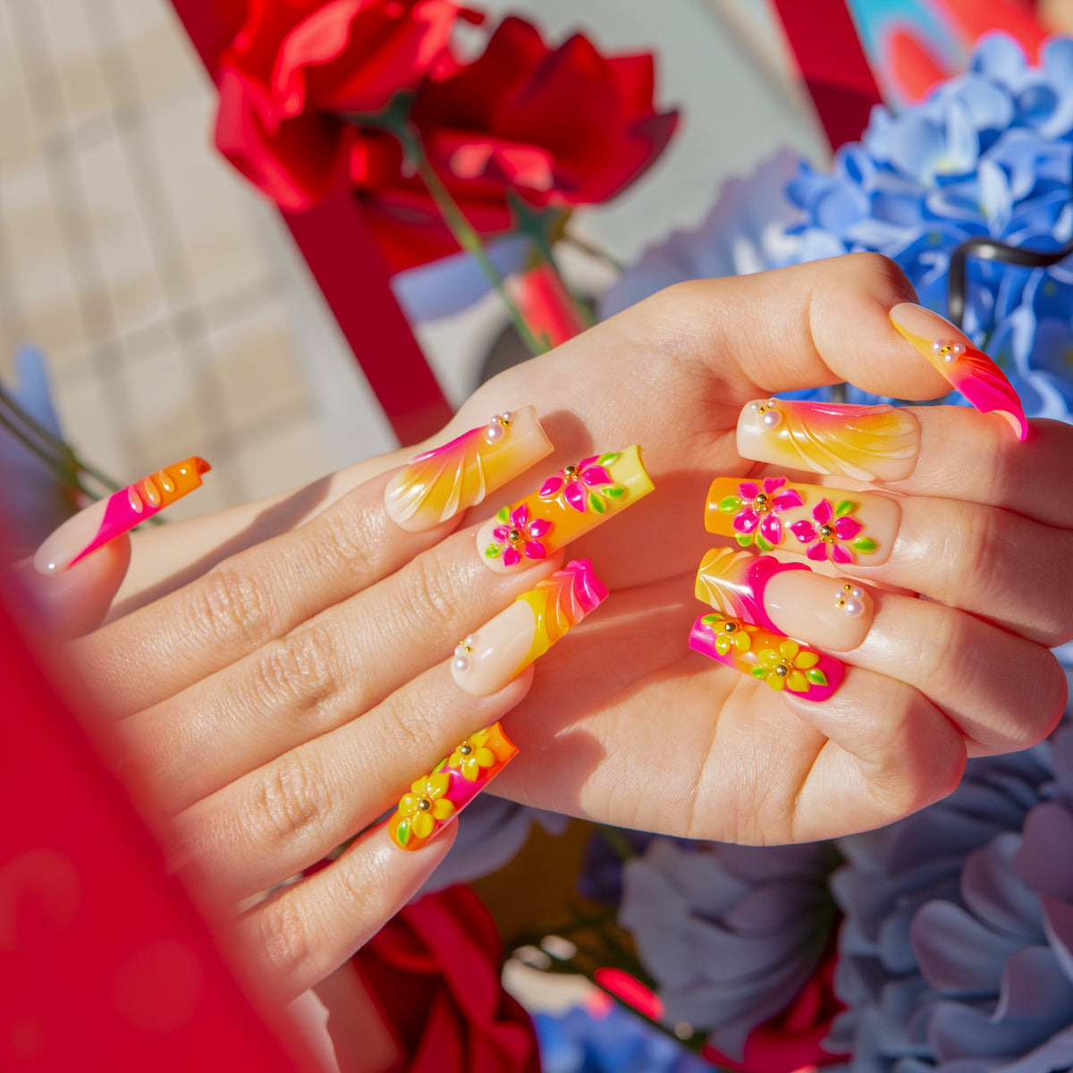 Tangerine Hour Handmade Square Nails H790 RTS