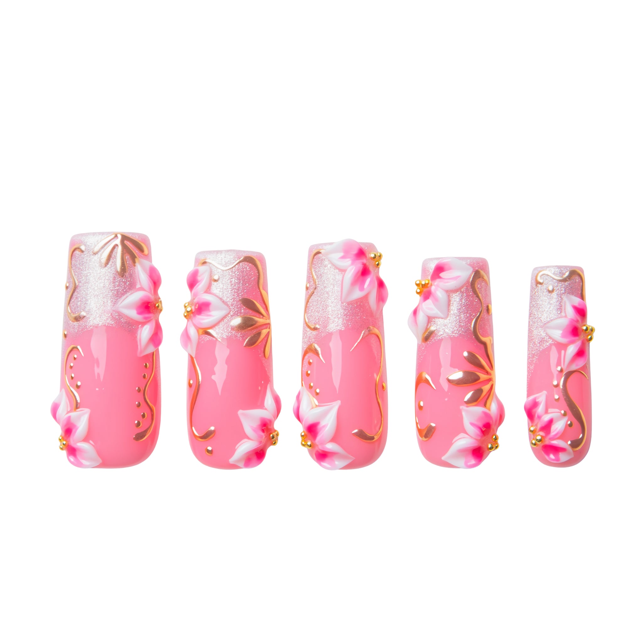 Pink Gilded Handmade Square Nails H791 RTS