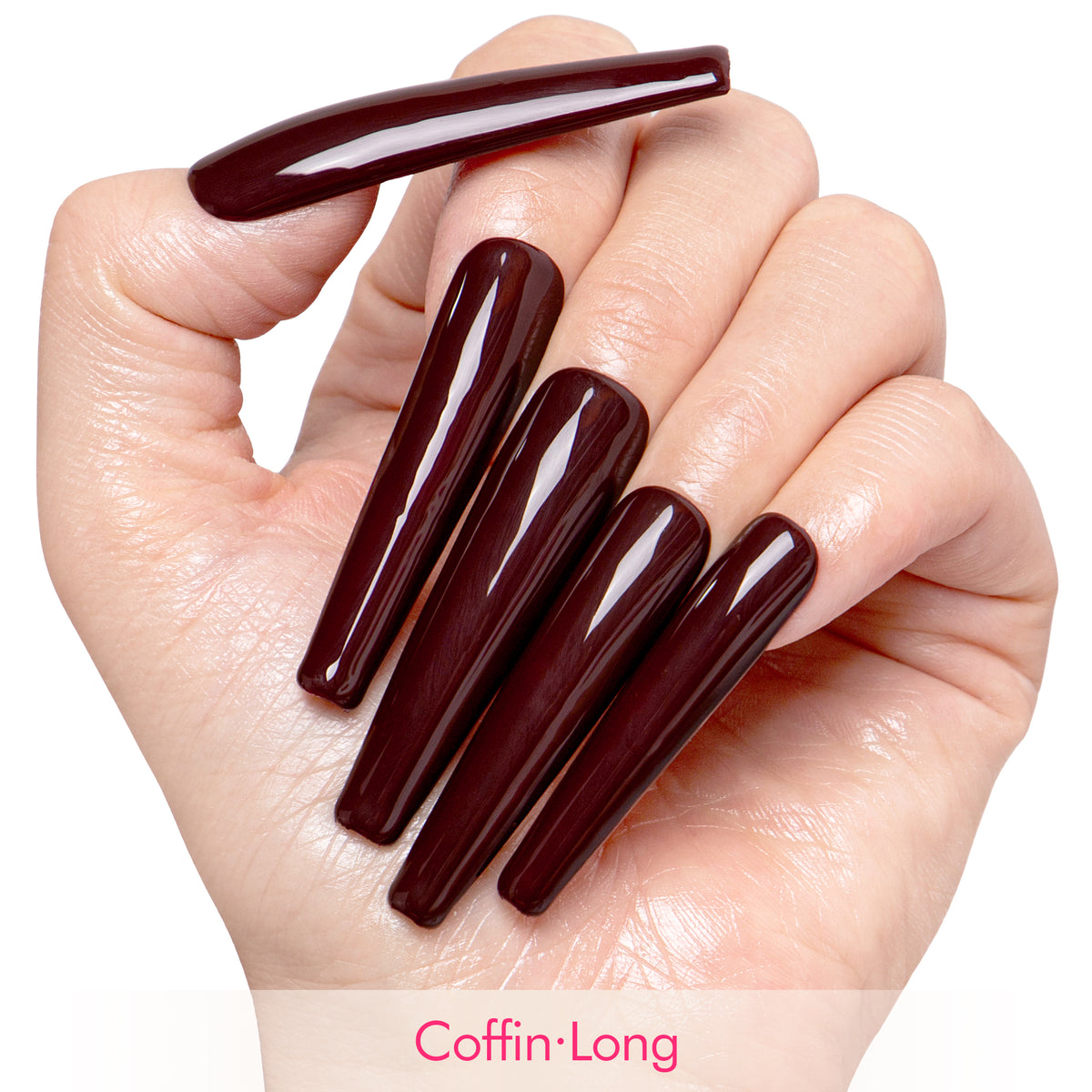 Burgundy Wine Pure Color Handmade Nails H8