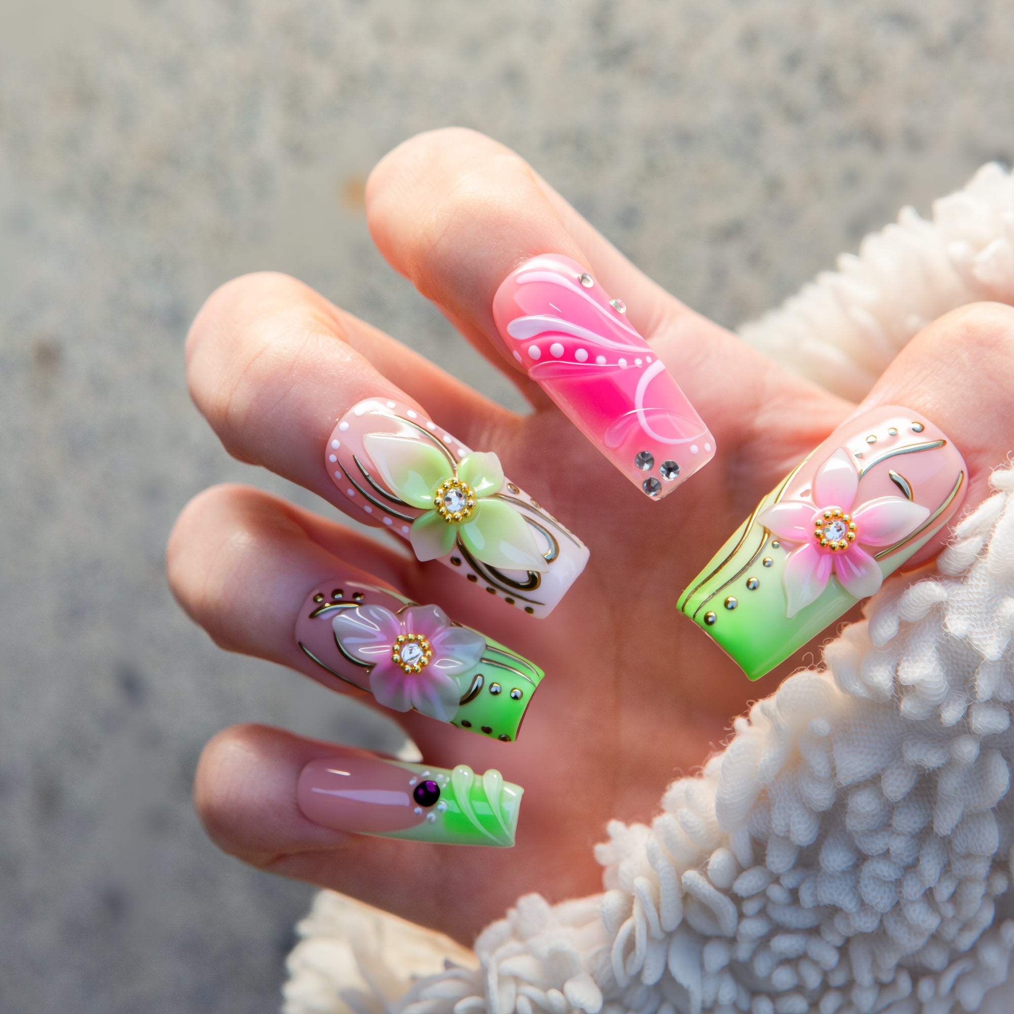 Pink Meadow Handmade Nails H812