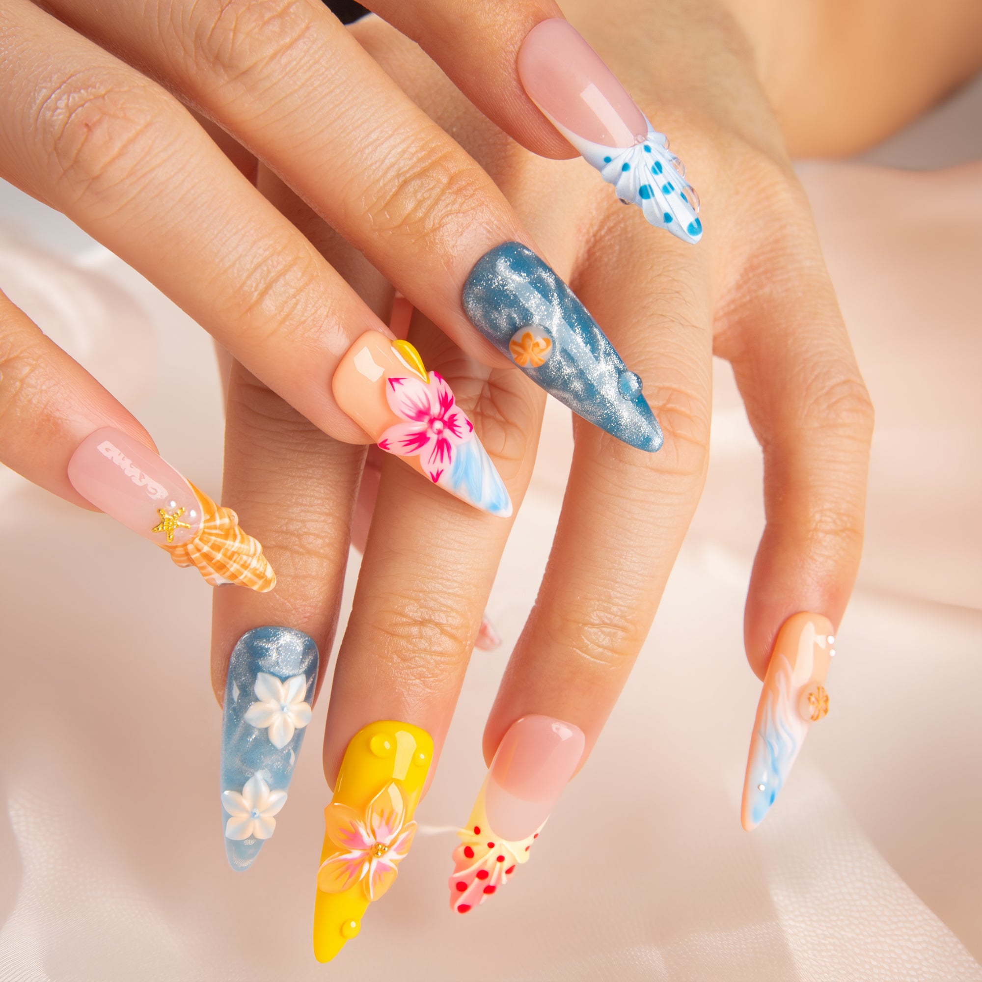 Ocean Blossom Handmade Nails H820