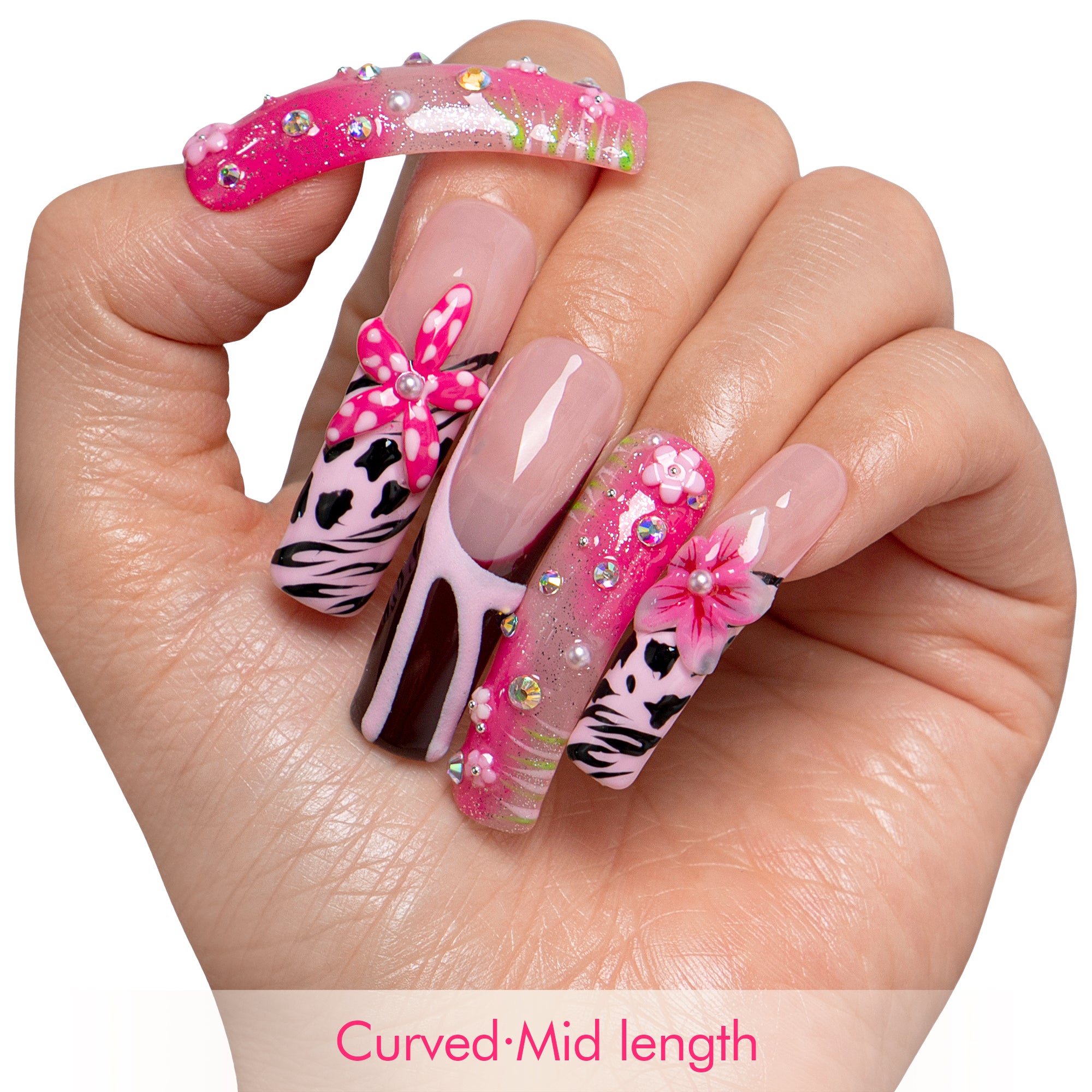 Pink Sparkle Handmade Nails H831