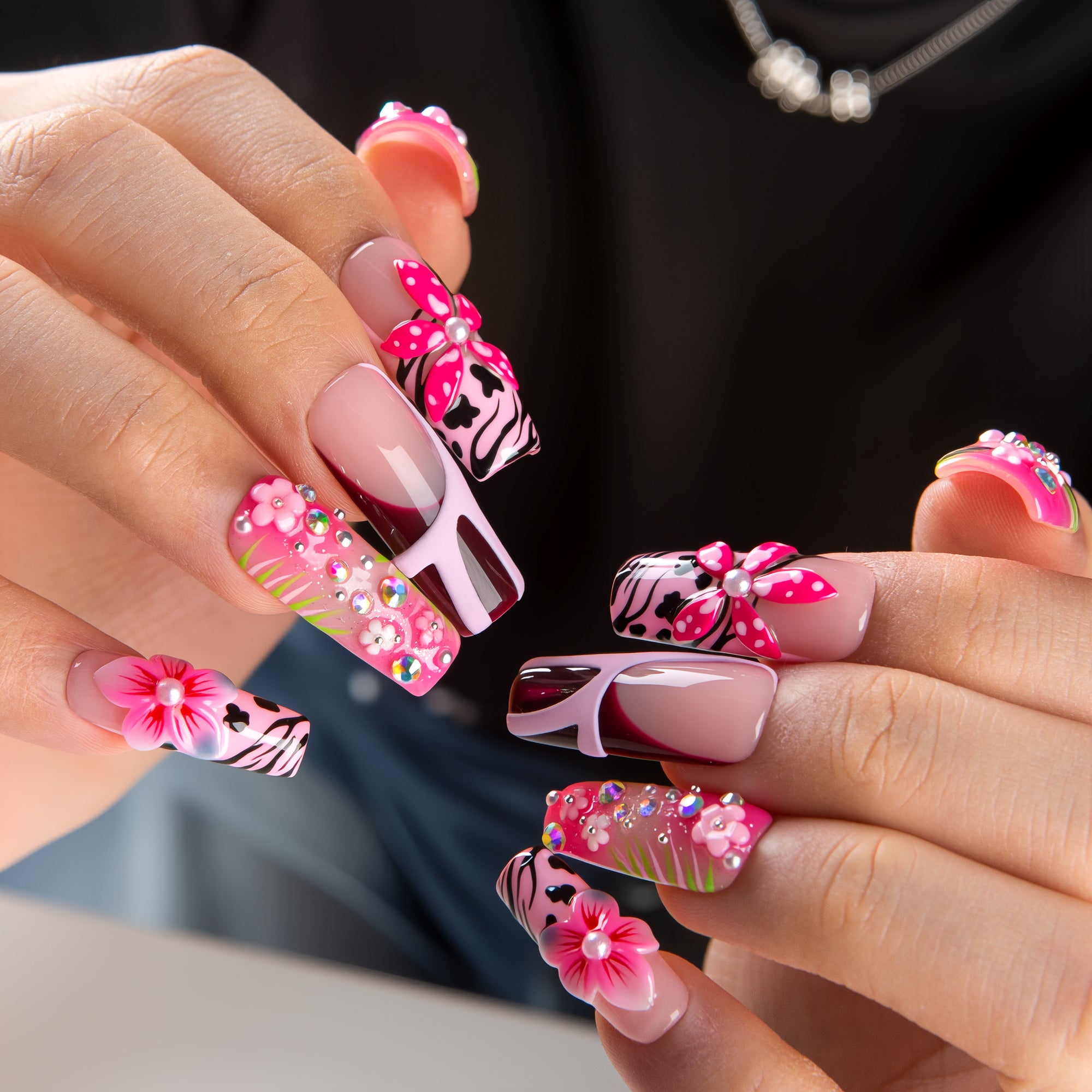 Pink Sparkle Handmade Nails H831