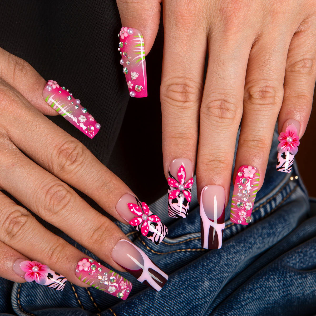Pink Sparkle Handmade Nails H831