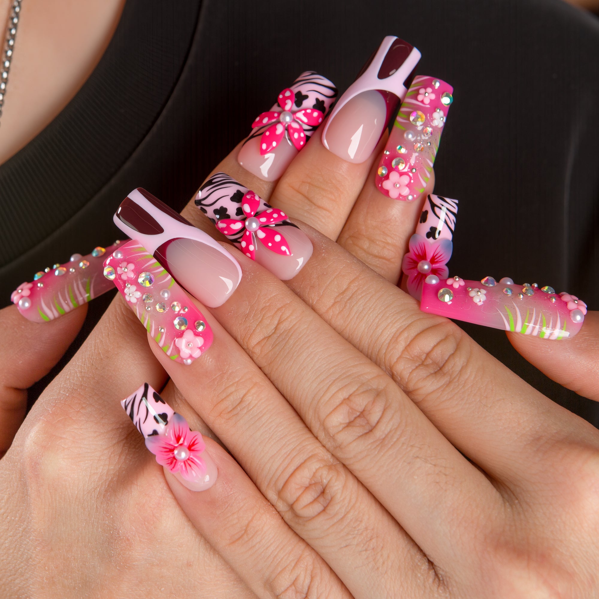 Pink Sparkle Handmade Nails H831