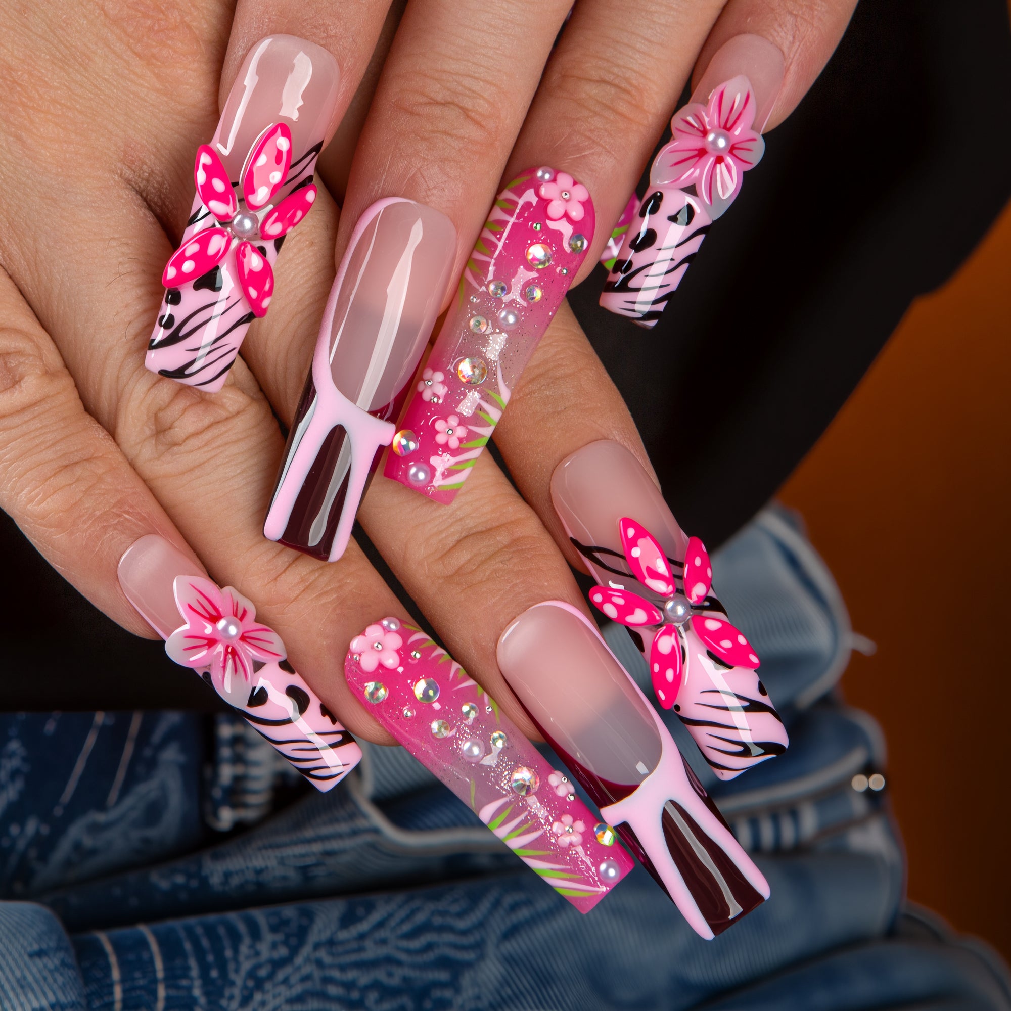 Pink Sparkle Handmade Nails H831