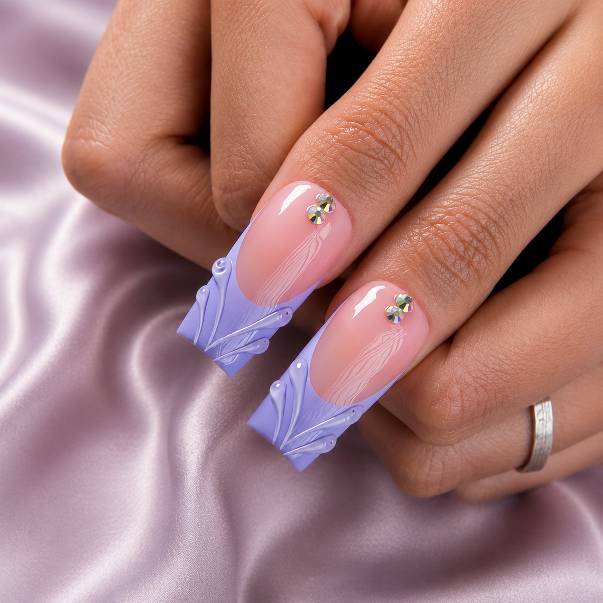 Crystal Lavender Handmade Nails H834