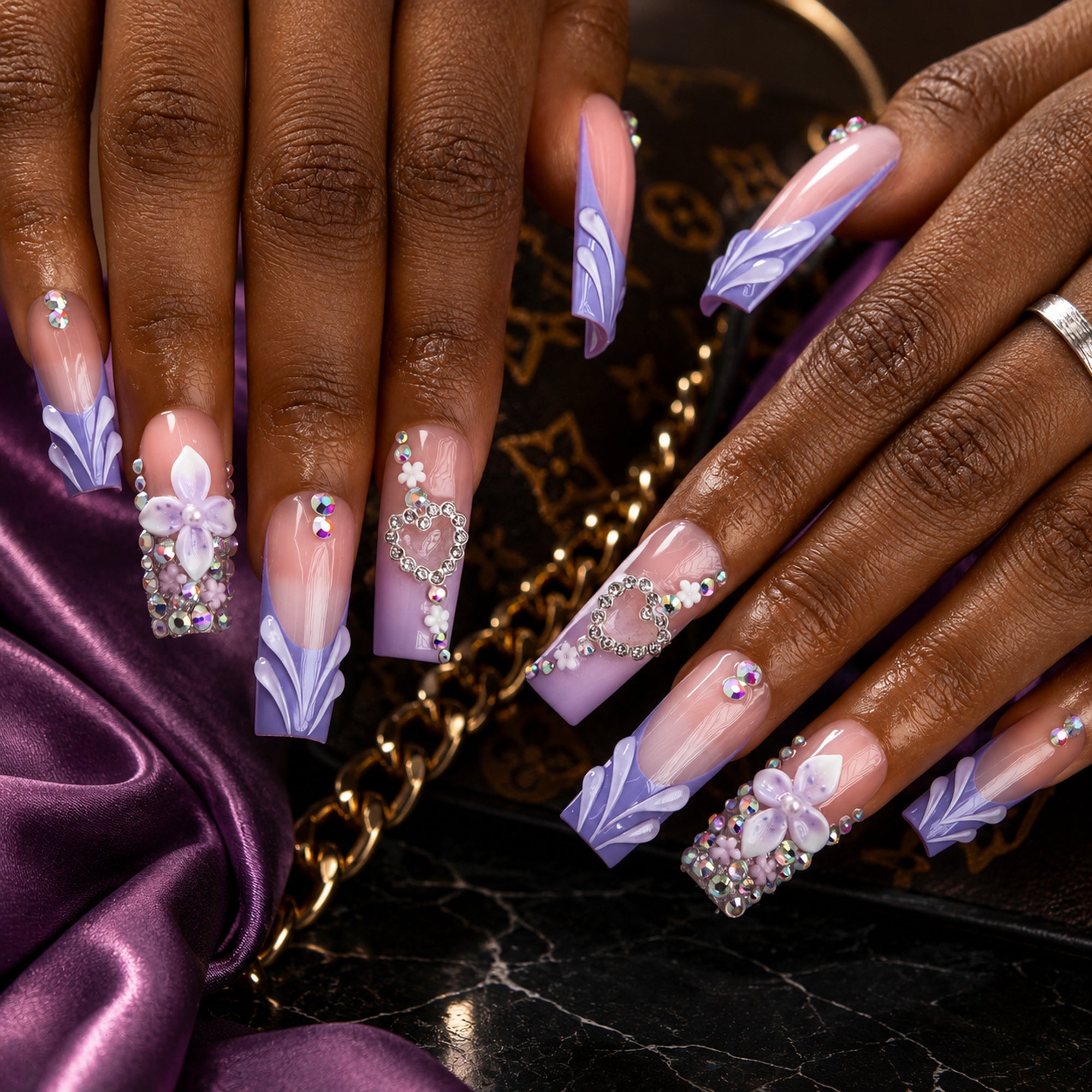 Crystal Lavender Handmade Nails H834