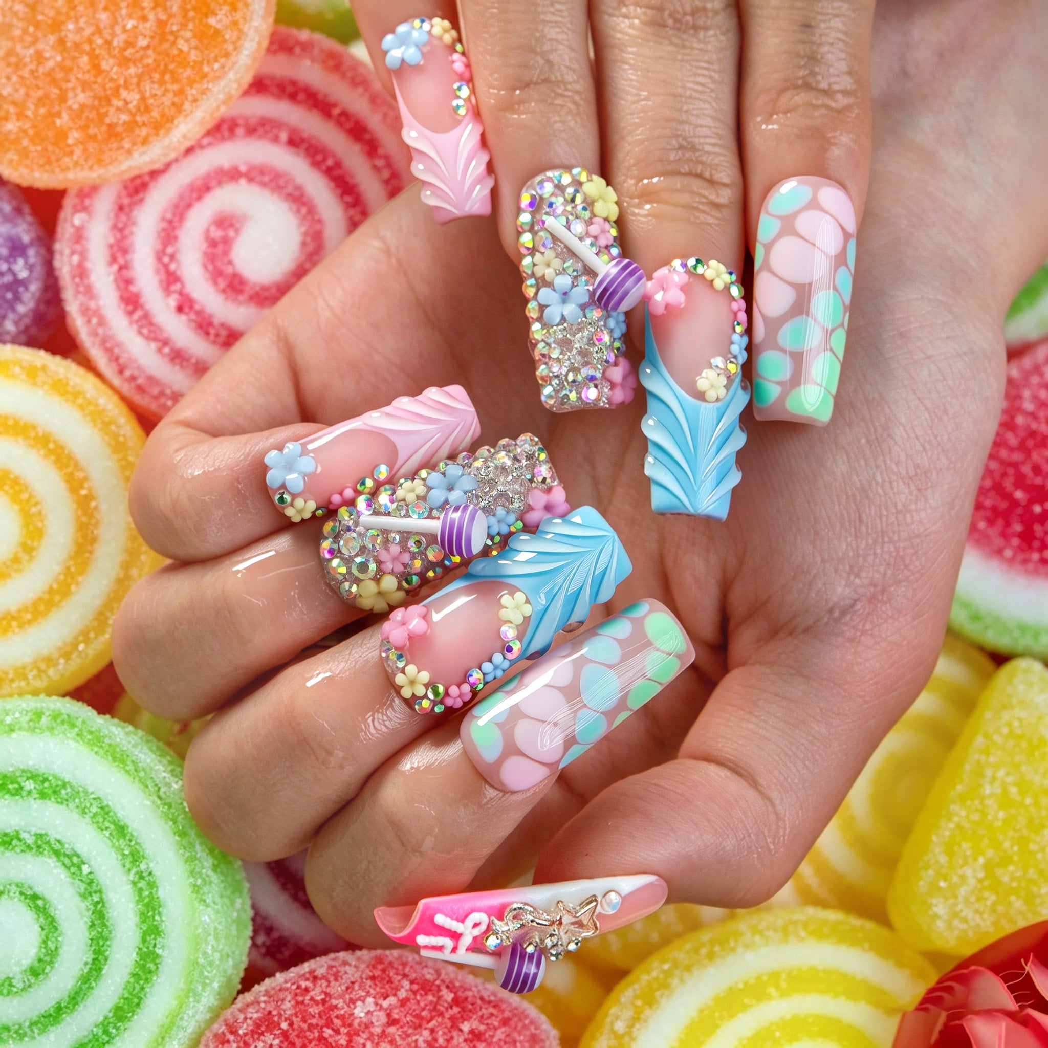Lollipop Stardust Handmade Nails H835