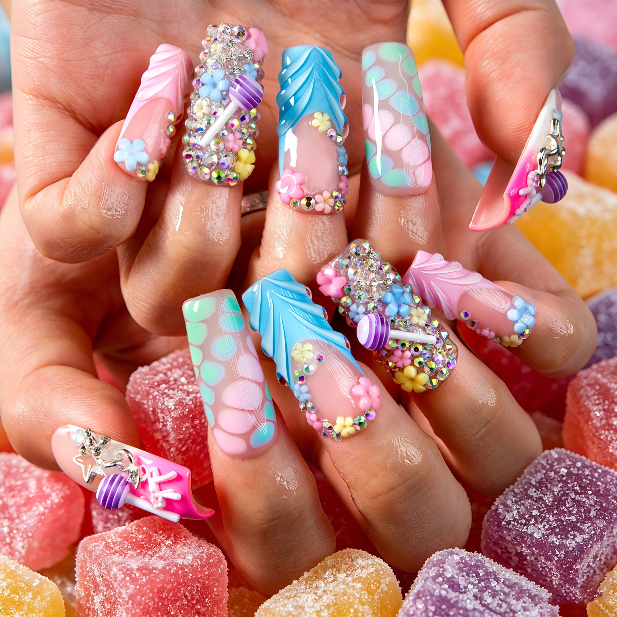 Lollipop Stardust Handmade Nails H835