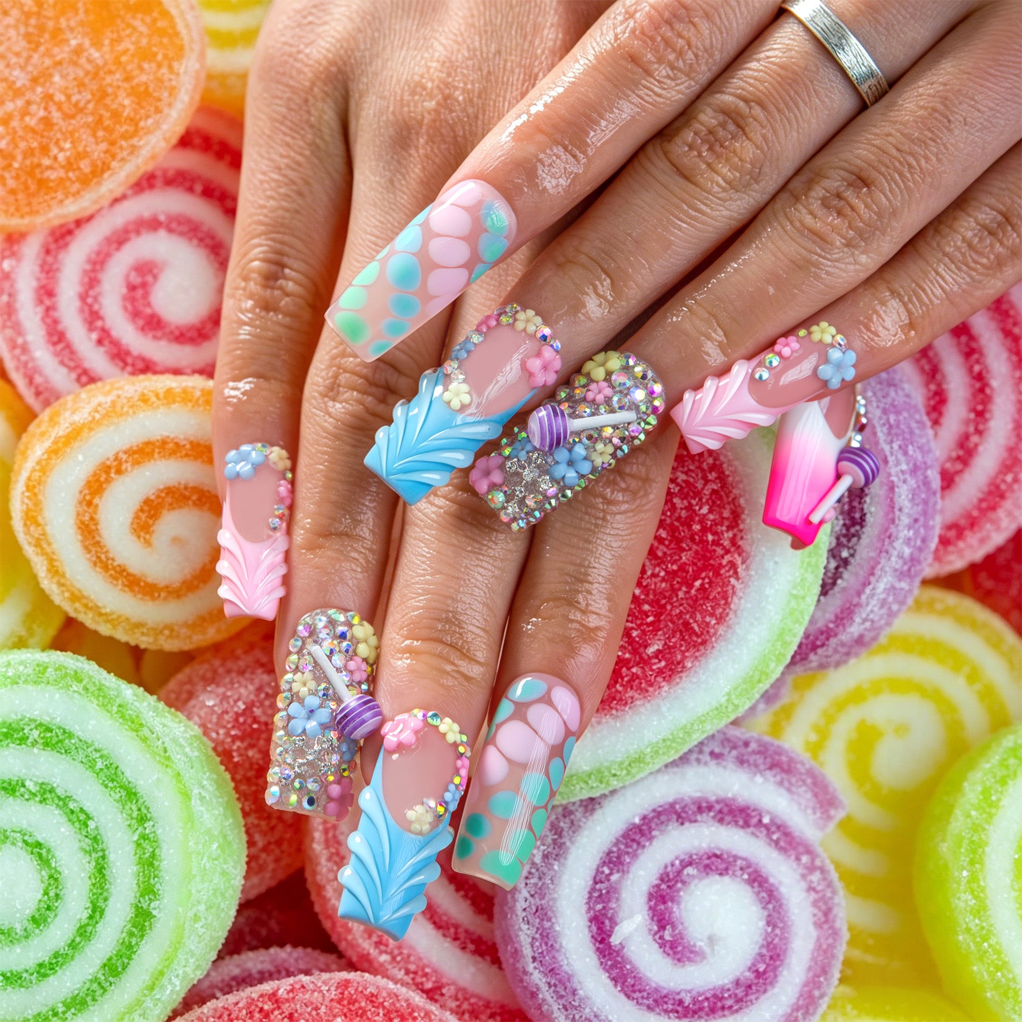 Lollipop Stardust Handmade Nails H835