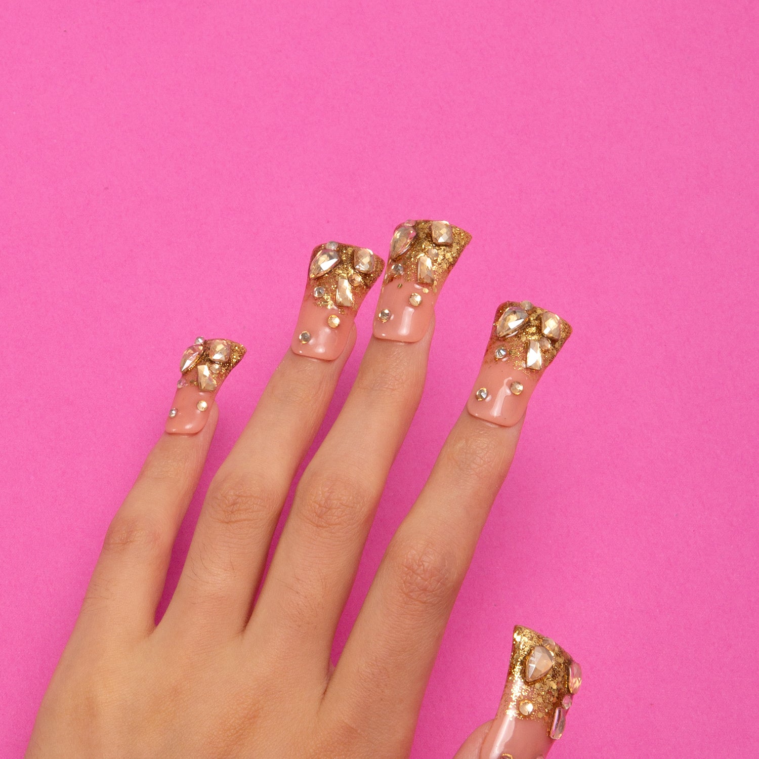 Stardust Gold Rhinestone Duck Nails H84