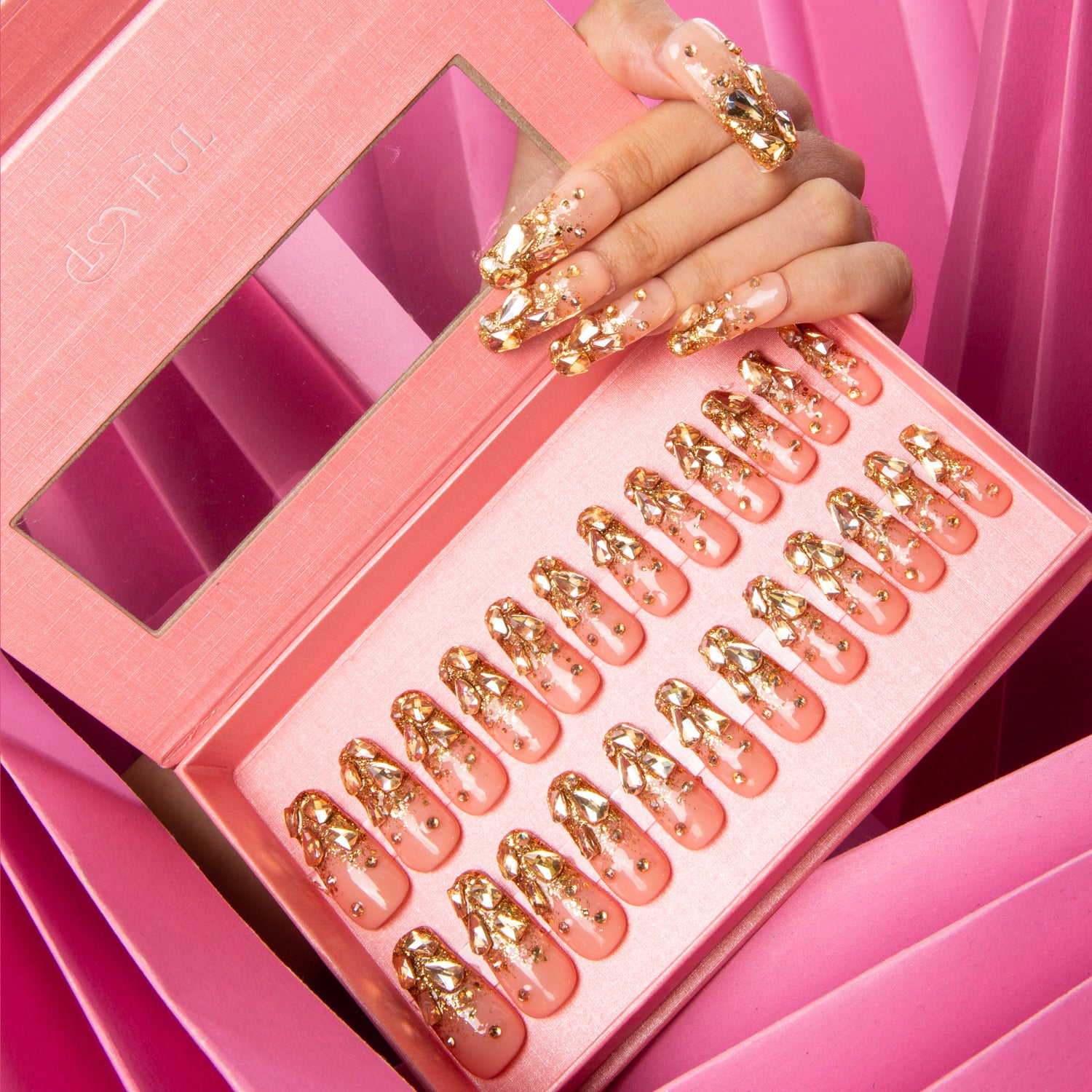 Stardust Gold Rhinestone Press-on Nails H84 - Lovful