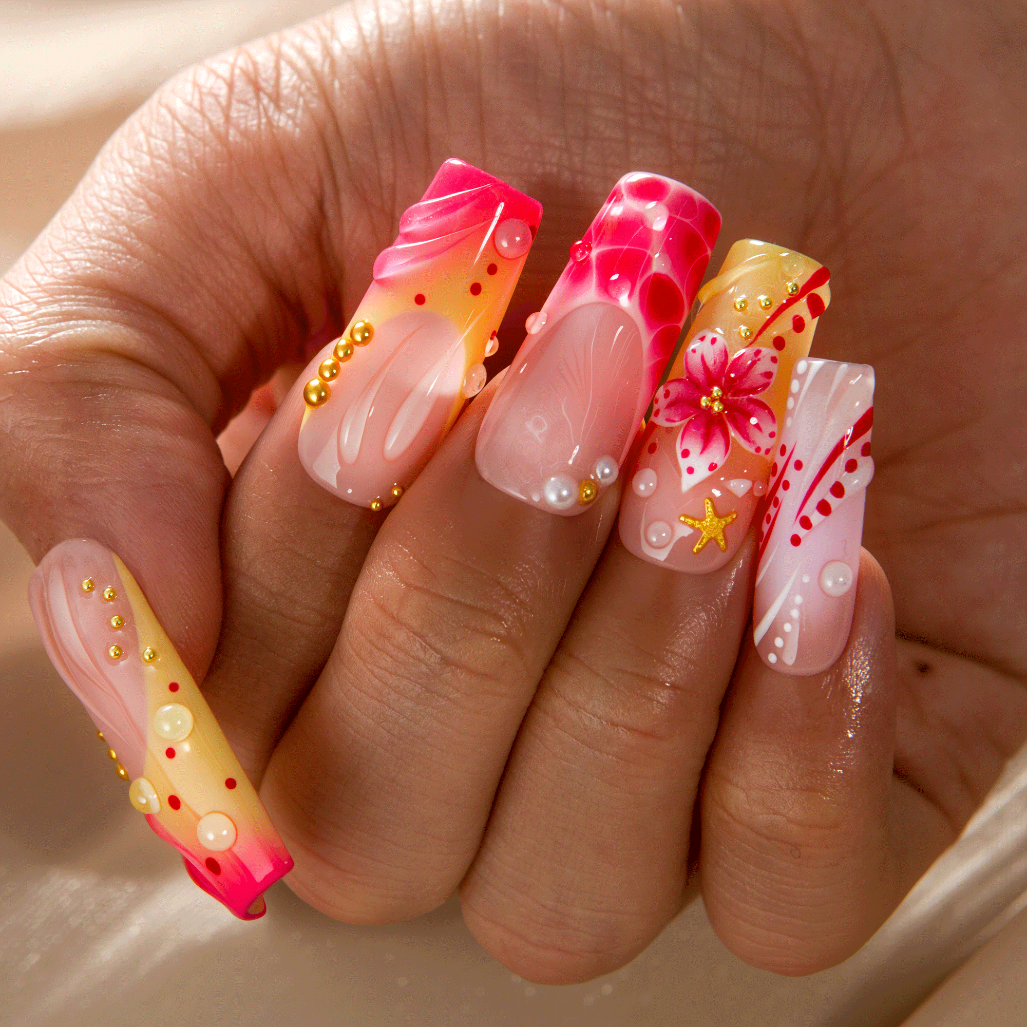 Blushing Floral Handmade Nails H840