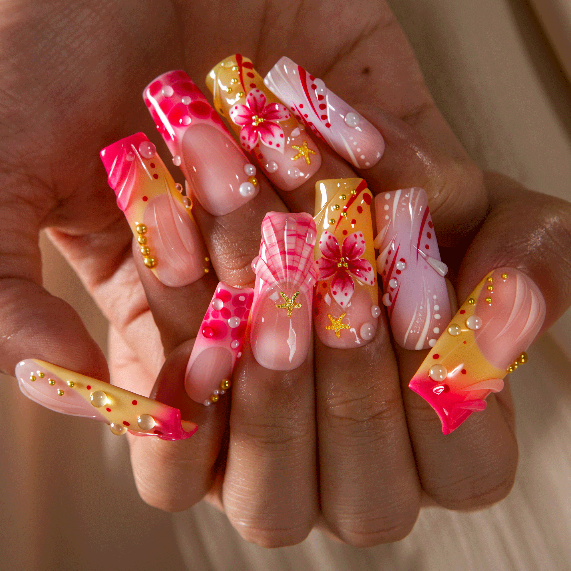 Blushing Floral Handmade Nails H840