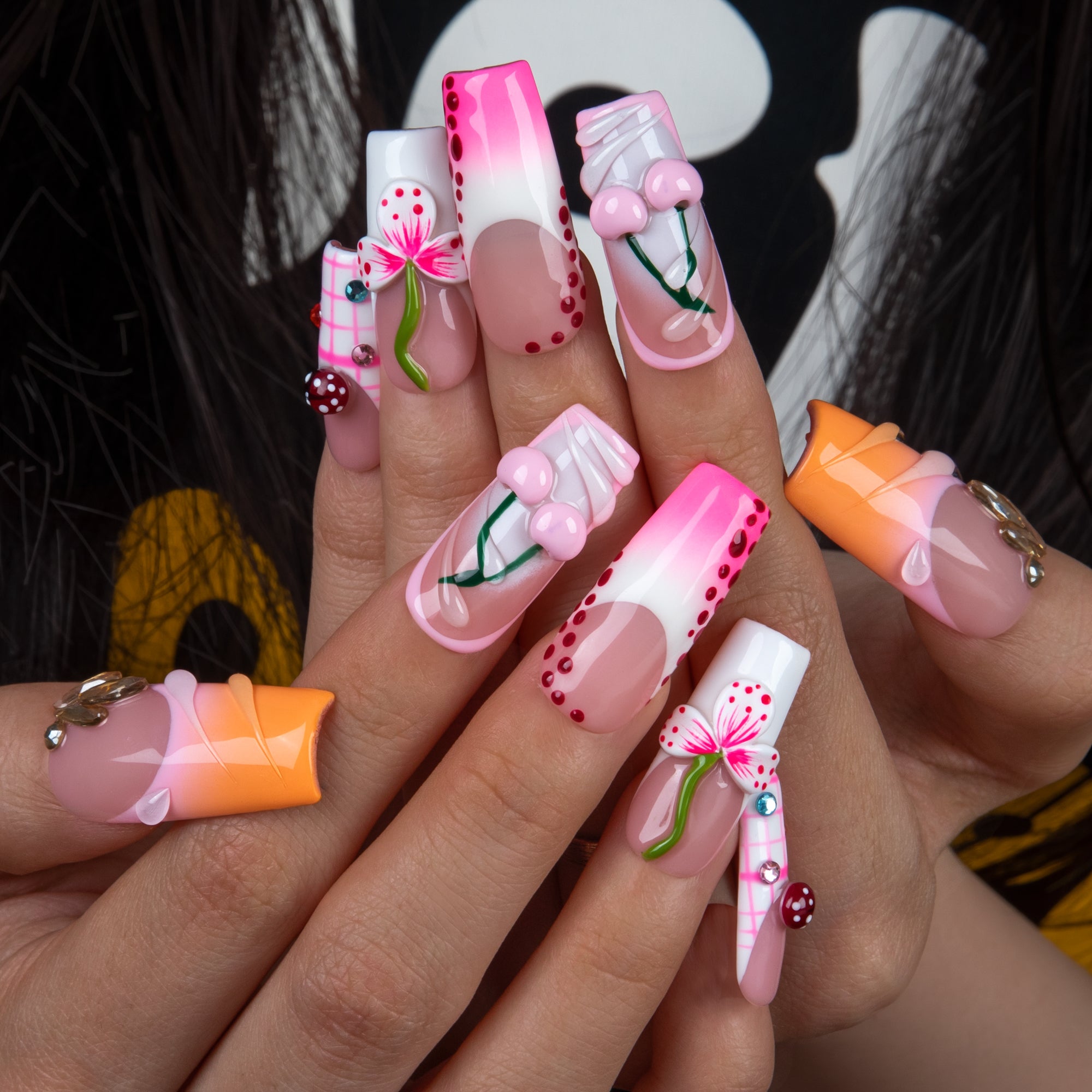 Cherry Picnic Handmade Nails H844