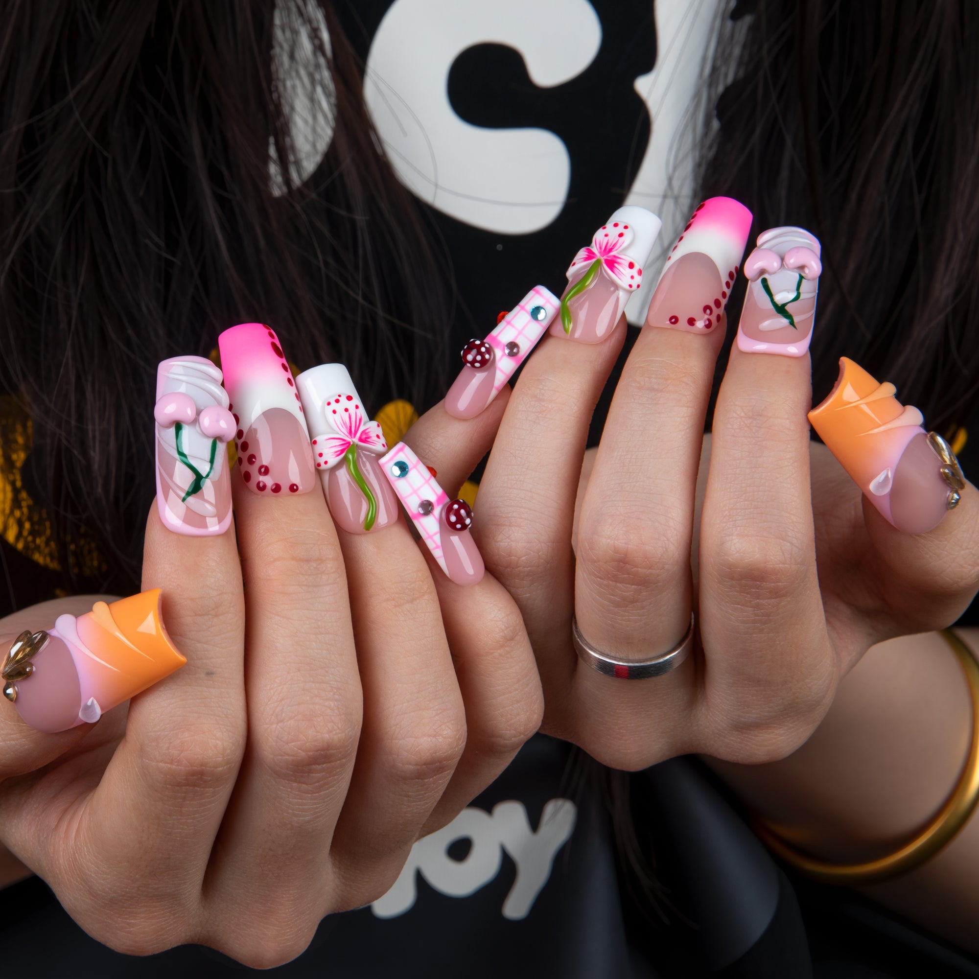 Cherry Picnic Handmade Nails H844
