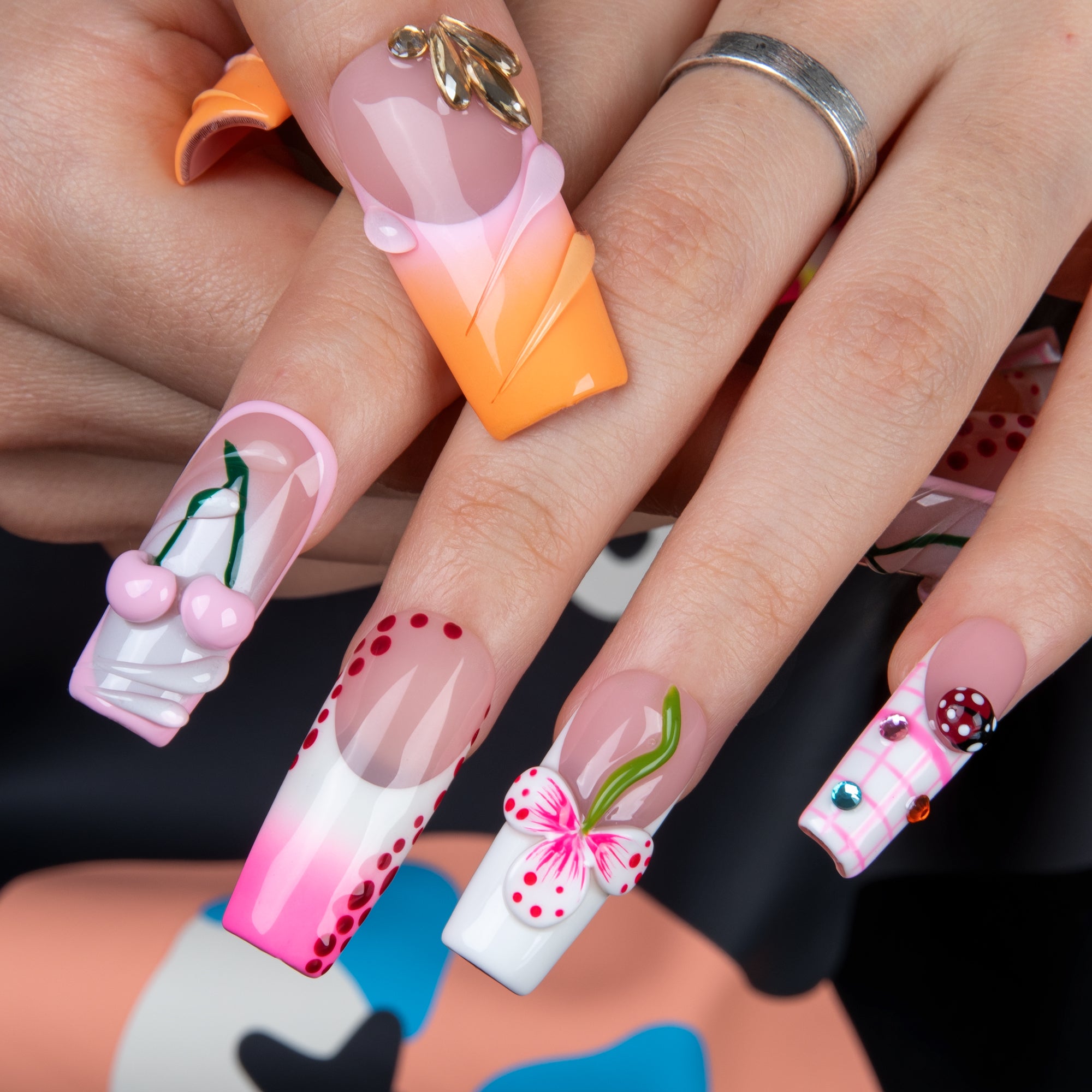 Cherry Picnic Handmade Nails H844